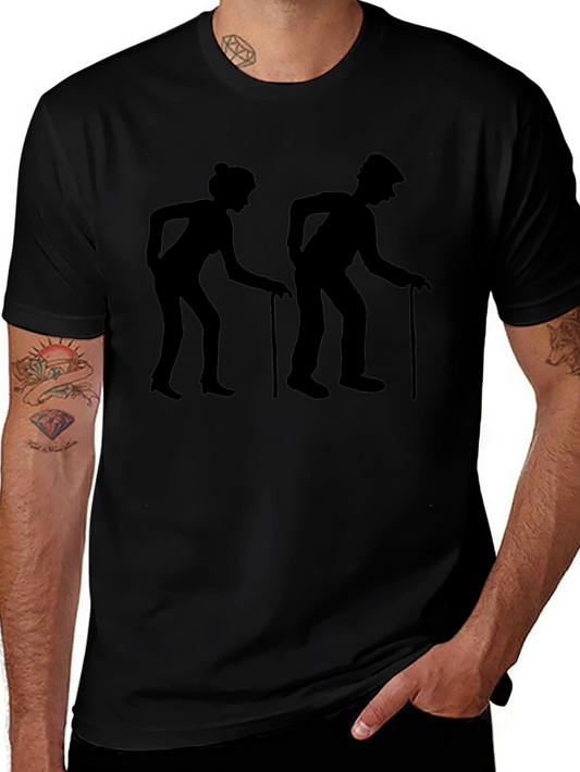Old Couple Walking Stick Black Graphic T-Shirt
