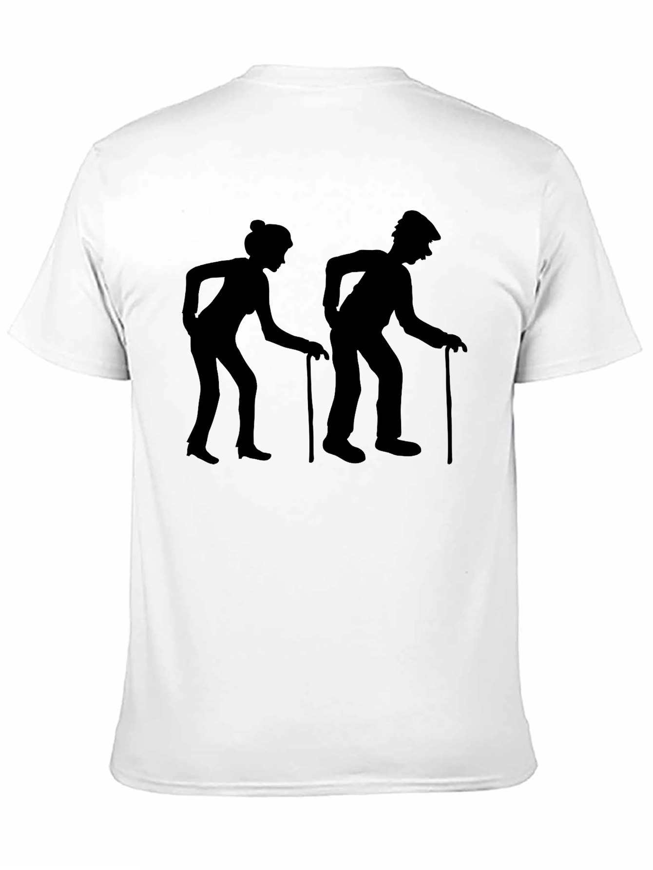 Old Couple Walking Stick Black Graphic T-Shirt