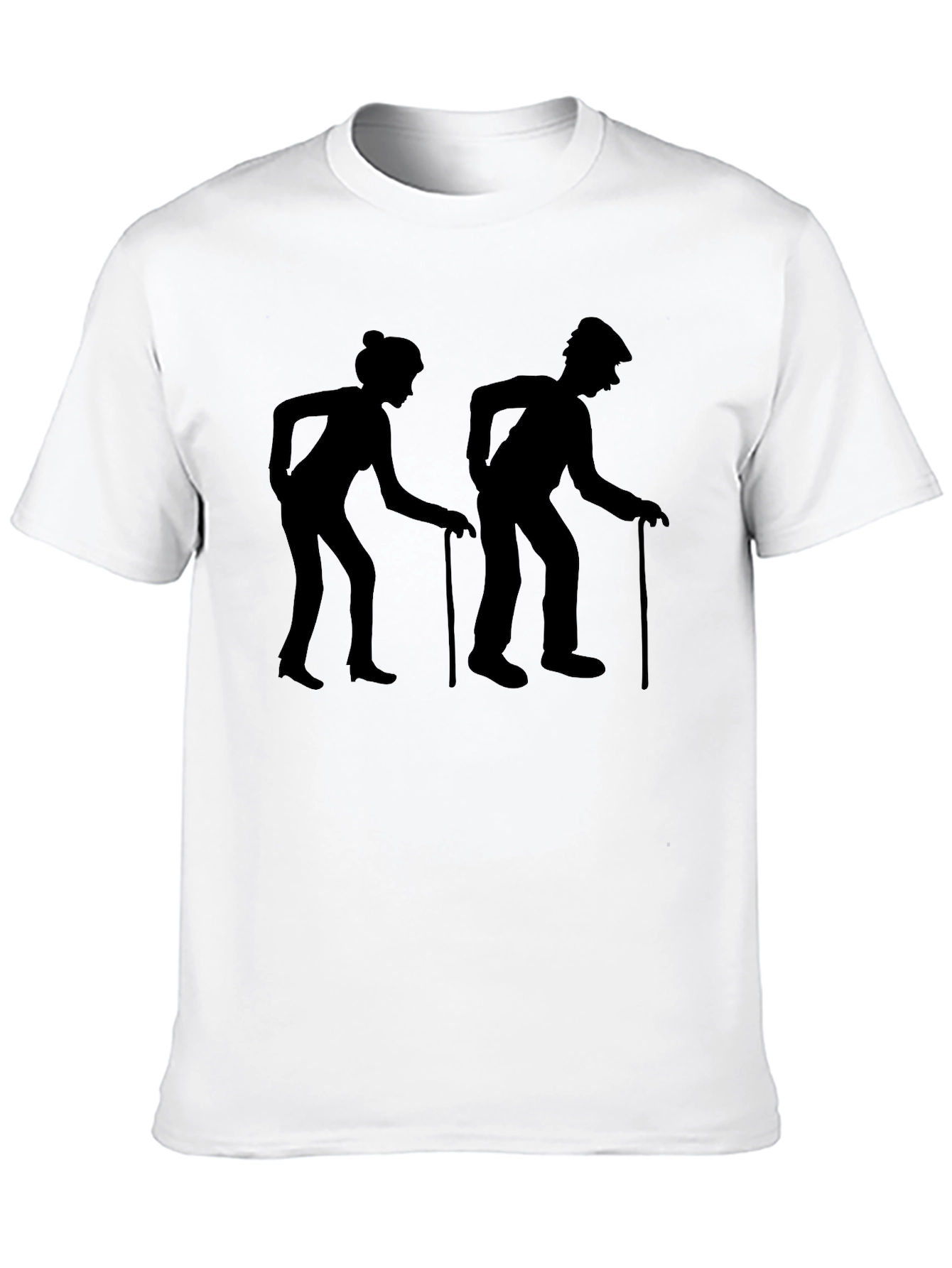 Old Couple Walking Stick Black Graphic T-Shirt
