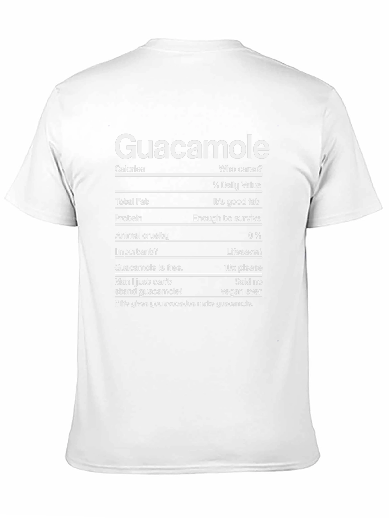 Guacamole Nutrition Facts Funny T-Shirt