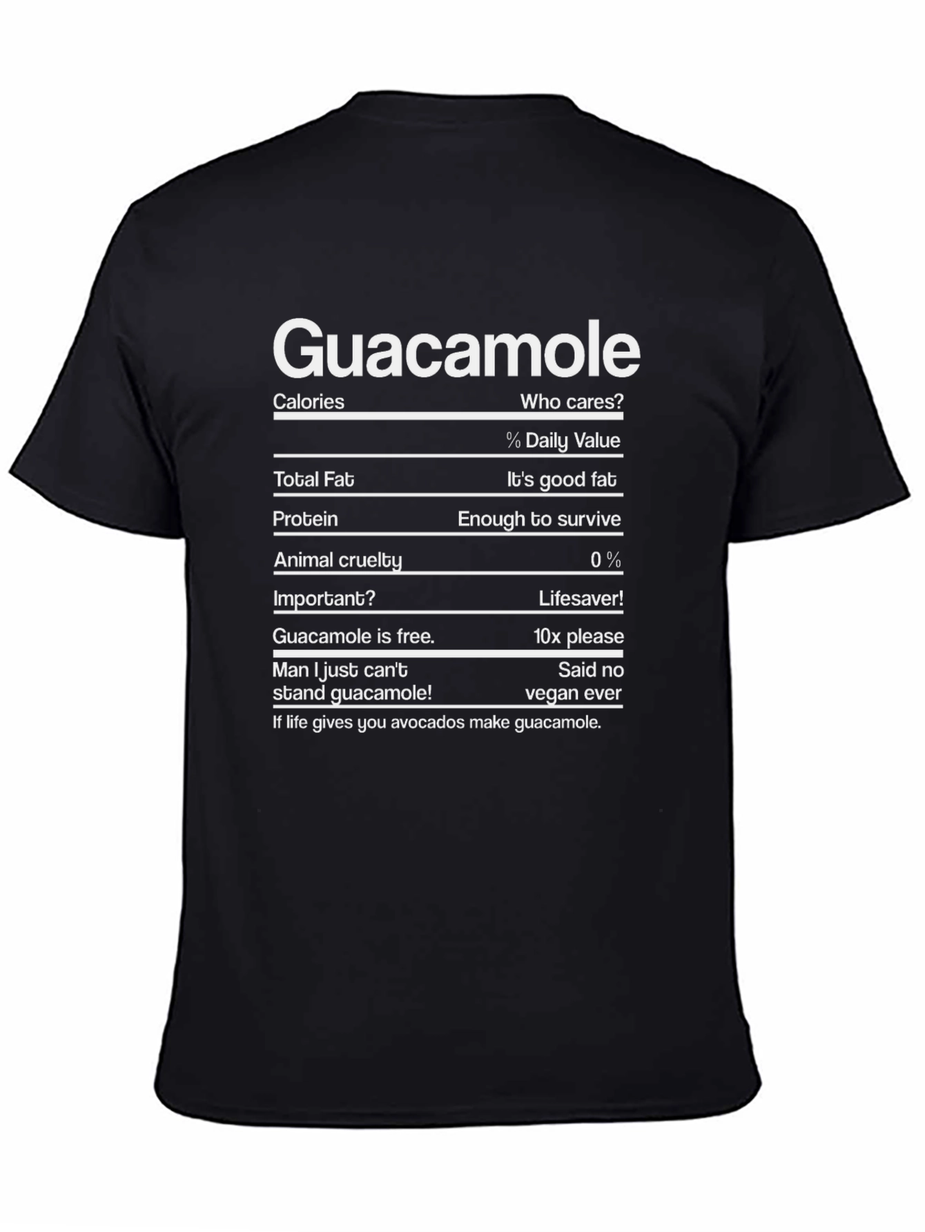 Guacamole Nutrition Facts Funny T-Shirt