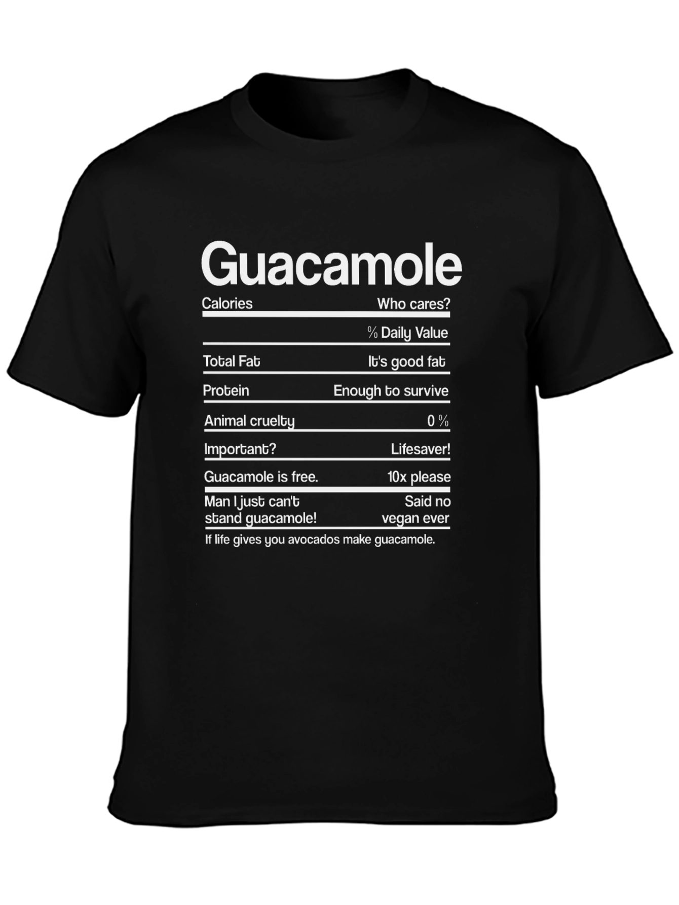 Guacamole Nutrition Facts Funny T-Shirt