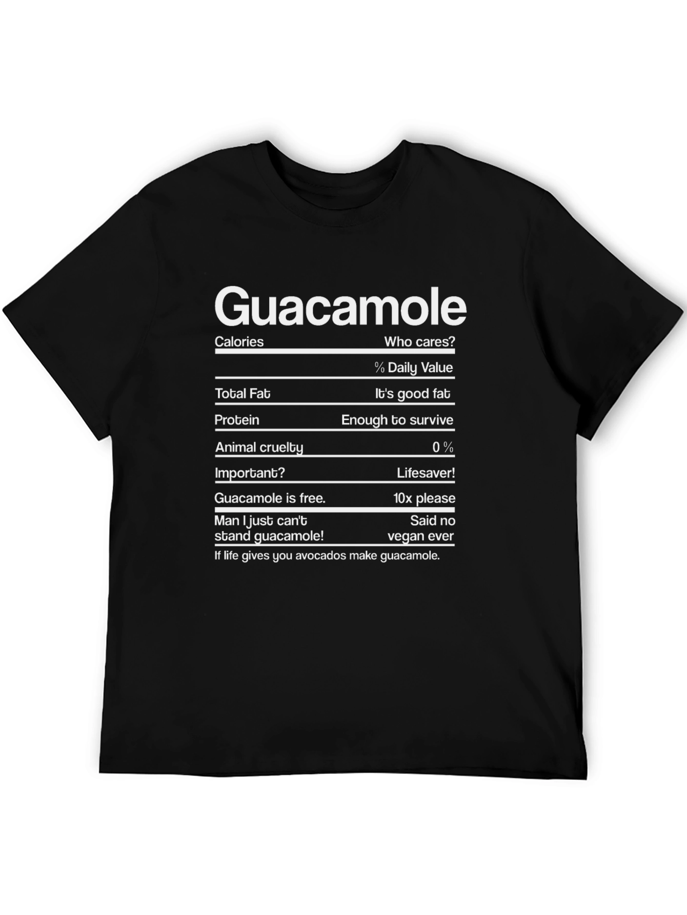 Guacamole Nutrition Facts Funny T-Shirt