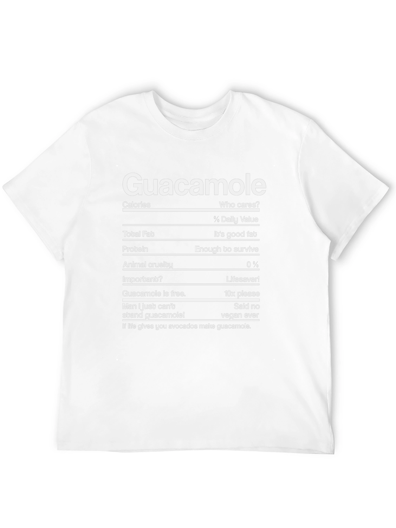 Guacamole Nutrition Facts Funny T-Shirt