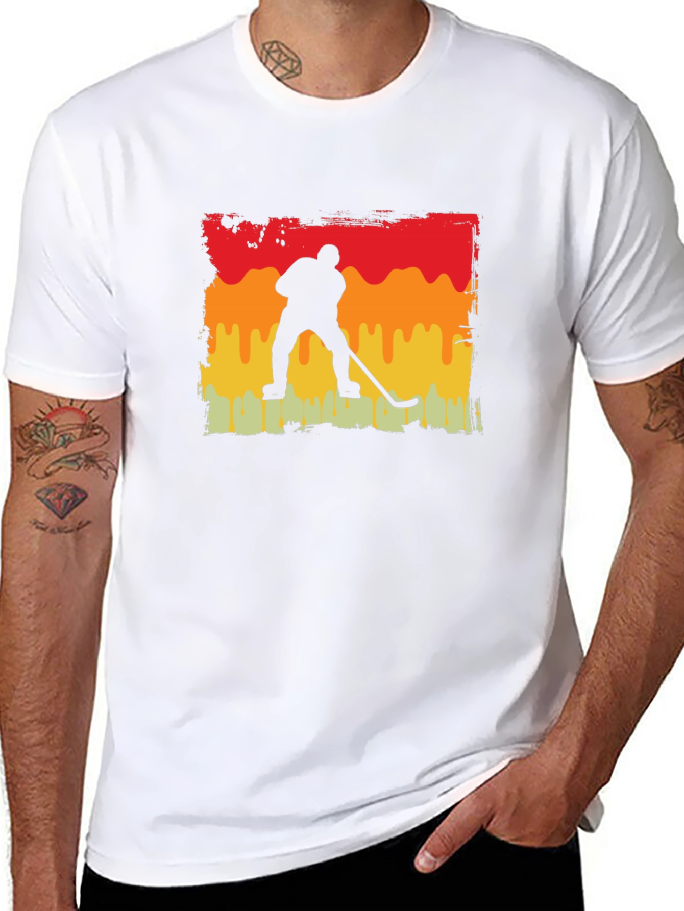 Retro Hockey Player Graphic Tee - Black Cotton T-Shirt