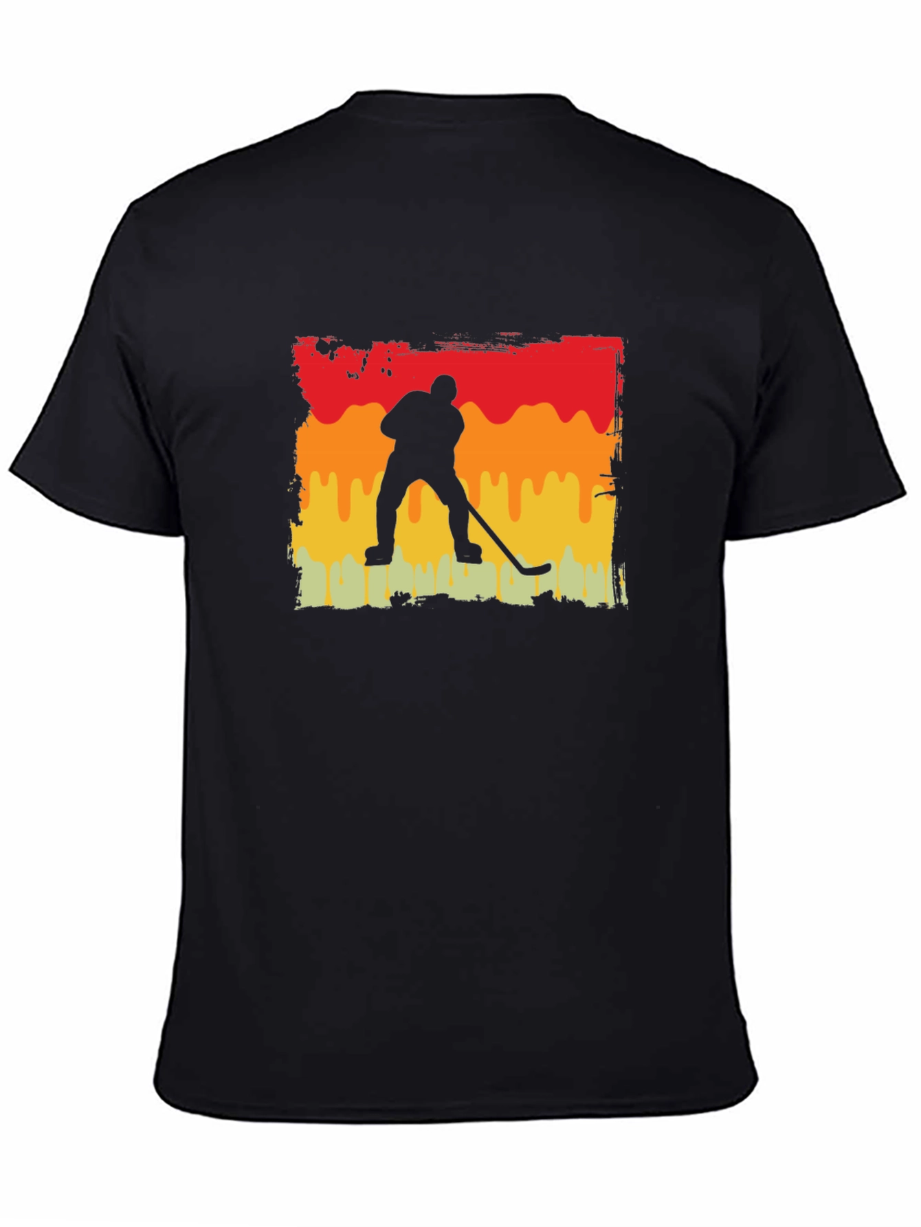 Retro Hockey Player Graphic Tee - Black Cotton T-Shirt