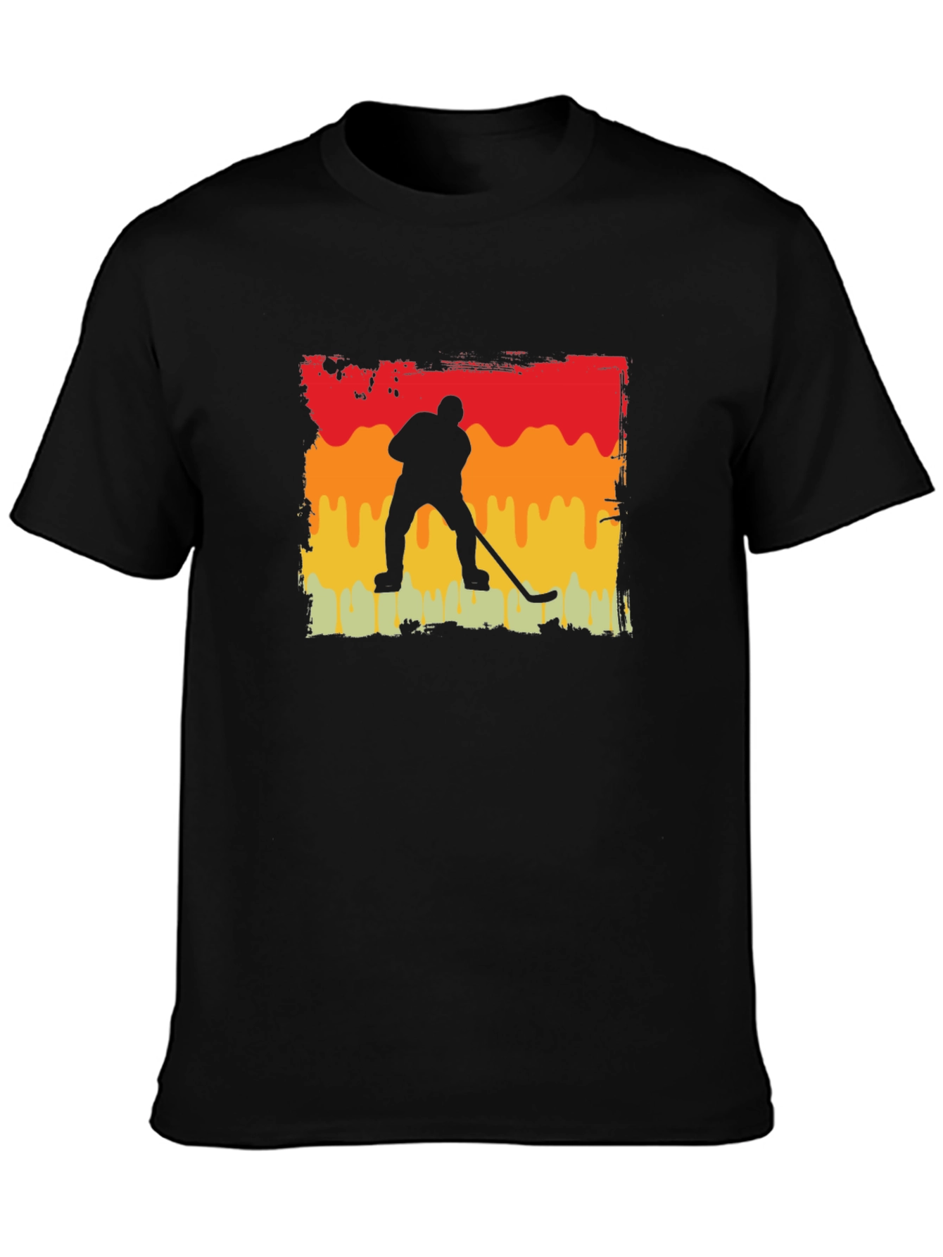 Retro Hockey Player Graphic Tee - Black Cotton T-Shirt