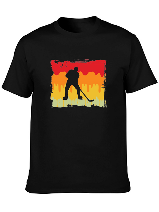 Retro Hockey Player Graphic Tee - Black Cotton T-Shirt