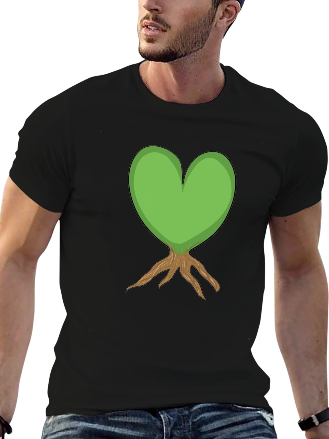 Heart Tree Graphic Tee - Black Cotton T-Shirt