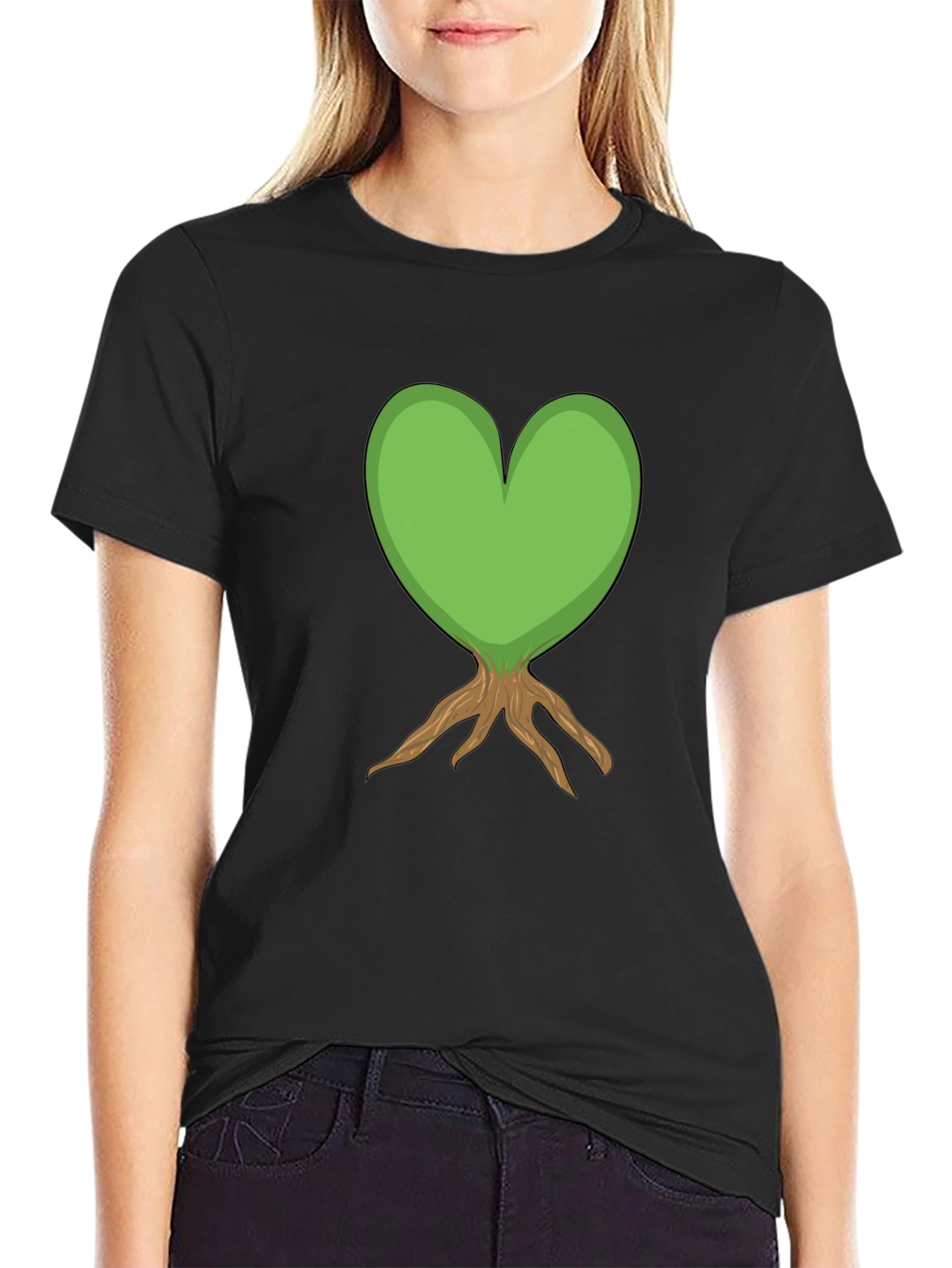 Heart Tree Graphic Tee - Black Cotton T-Shirt