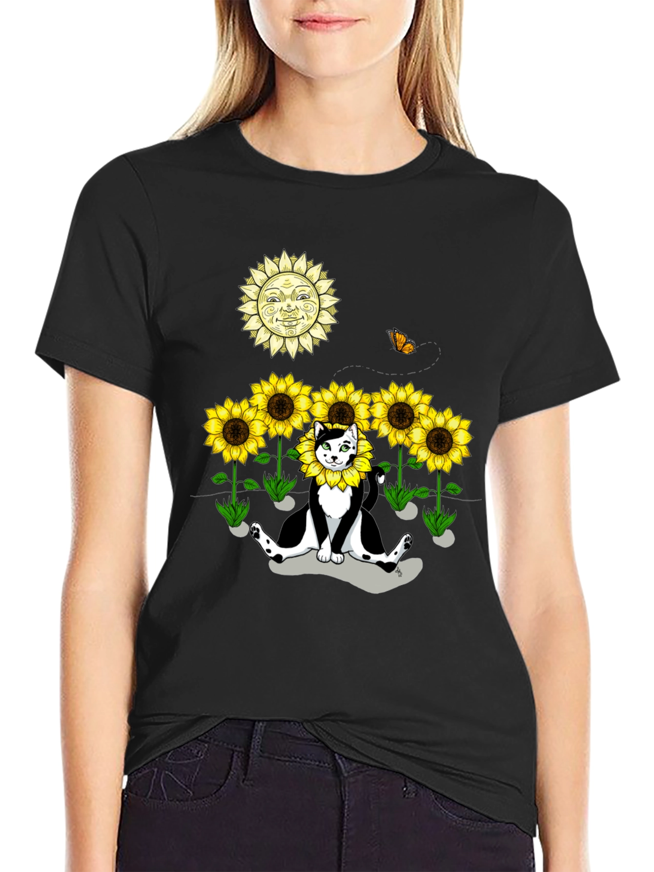 Sunflower Cat Graphic Tee