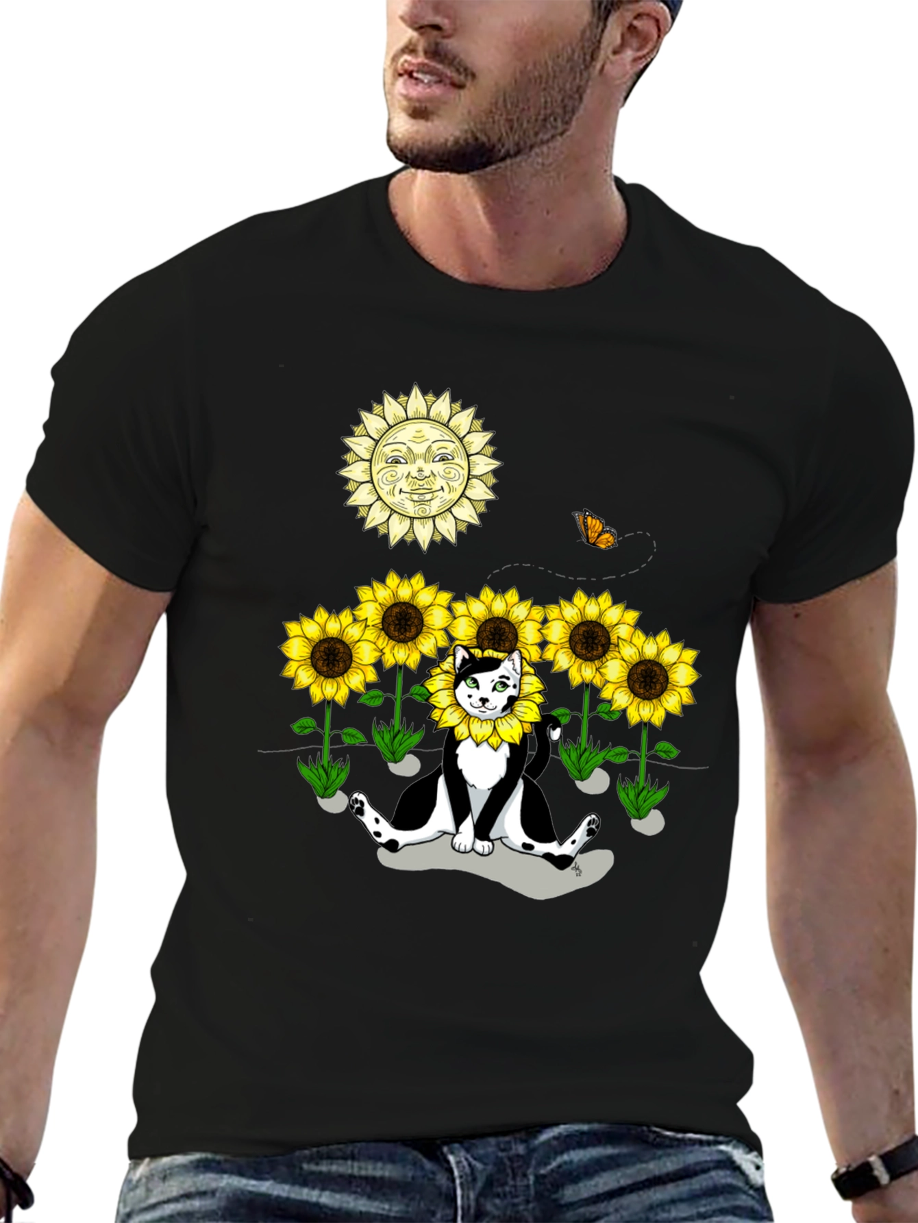 Sunflower Cat Graphic Tee