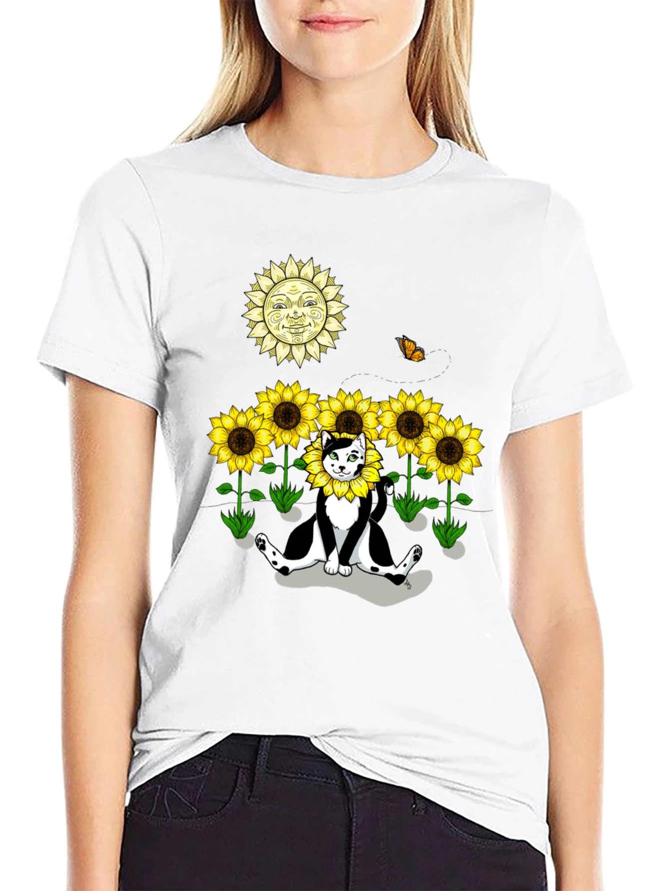 Sunflower Cat Graphic Tee