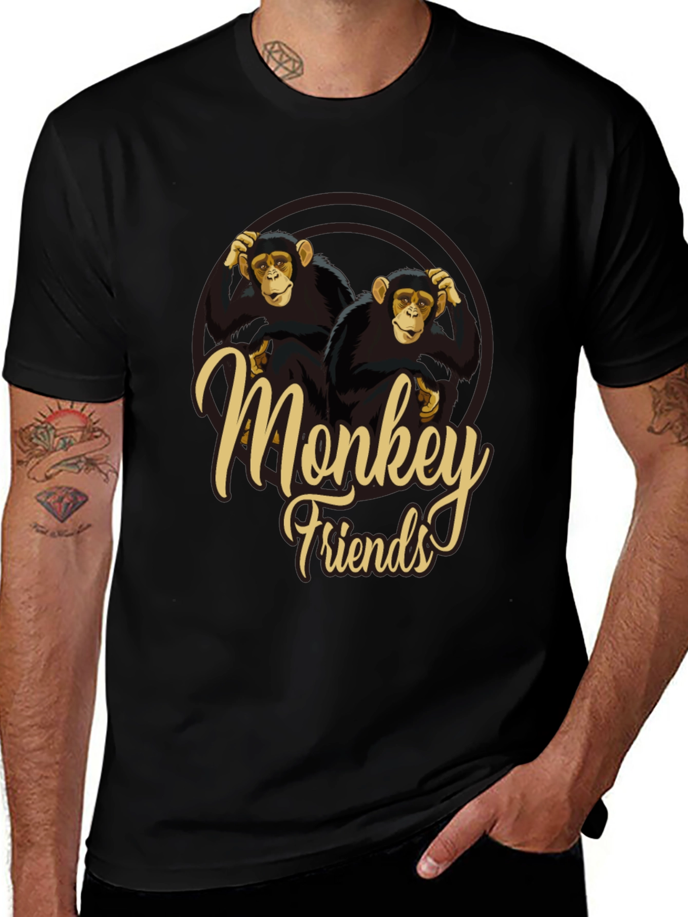 Monkey Friends Graphic T-Shirt Crew Neck Soft Fabric