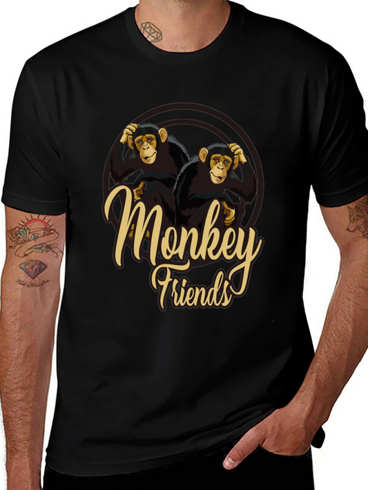 Monkey Friends Graphic T-Shirt Crew Neck Soft Fabric