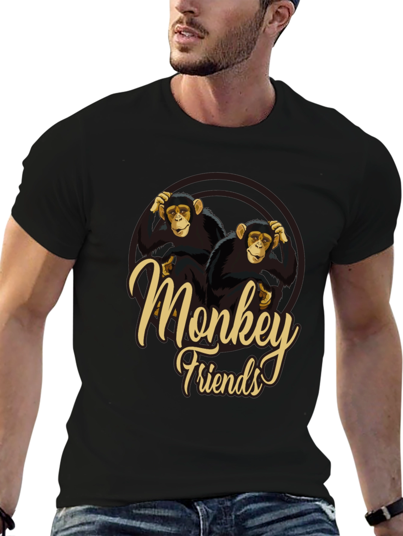 Monkey Friends Graphic T-Shirt Crew Neck Soft Fabric