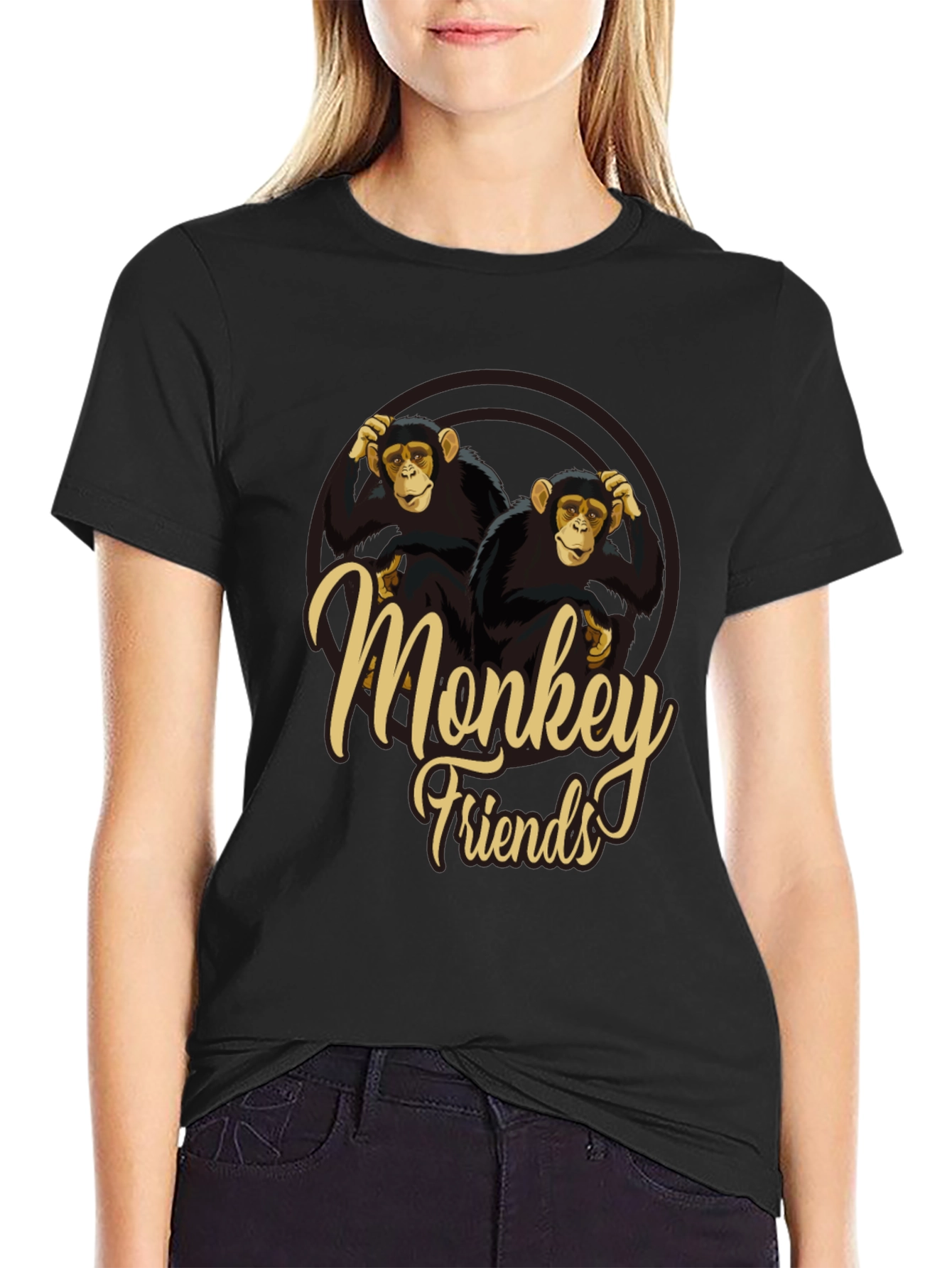 Monkey Friends Graphic T-Shirt Crew Neck Soft Fabric