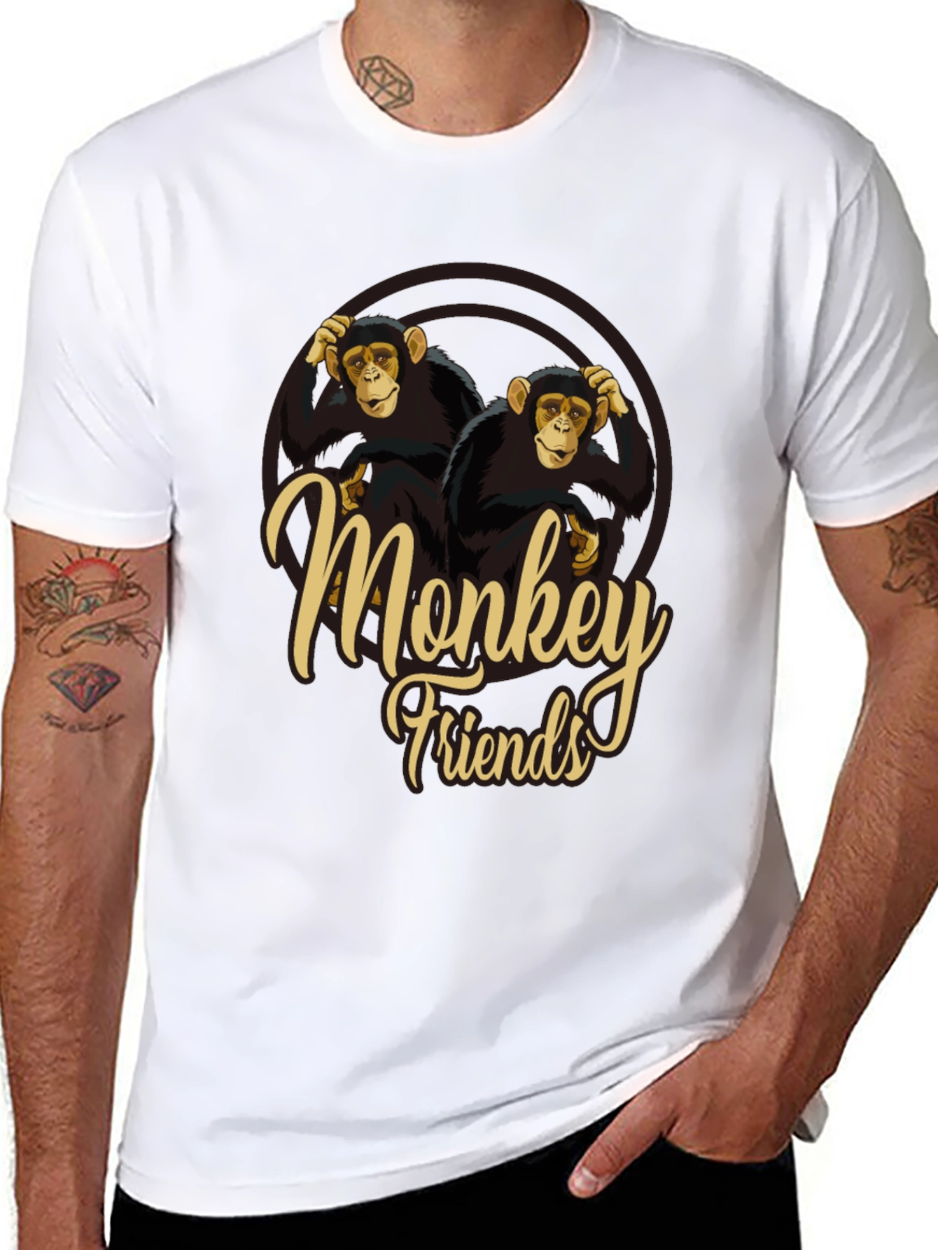 Monkey Friends Graphic T-Shirt Crew Neck Soft Fabric