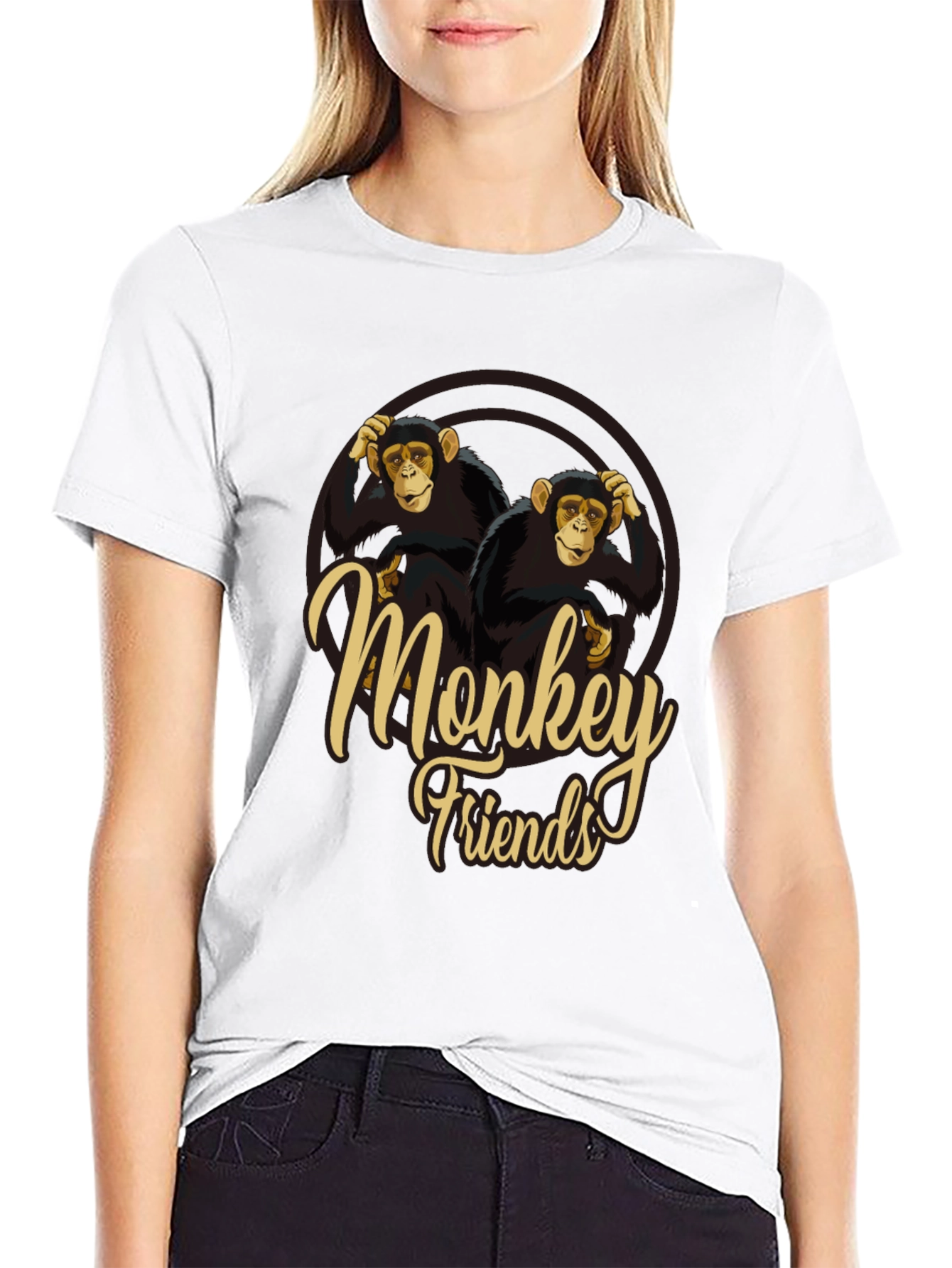Monkey Friends Graphic T-Shirt Crew Neck Soft Fabric