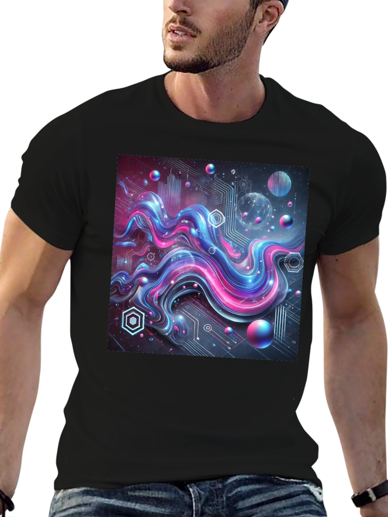 Tech Wave Graphic Tee - Mens Black T-Shirt