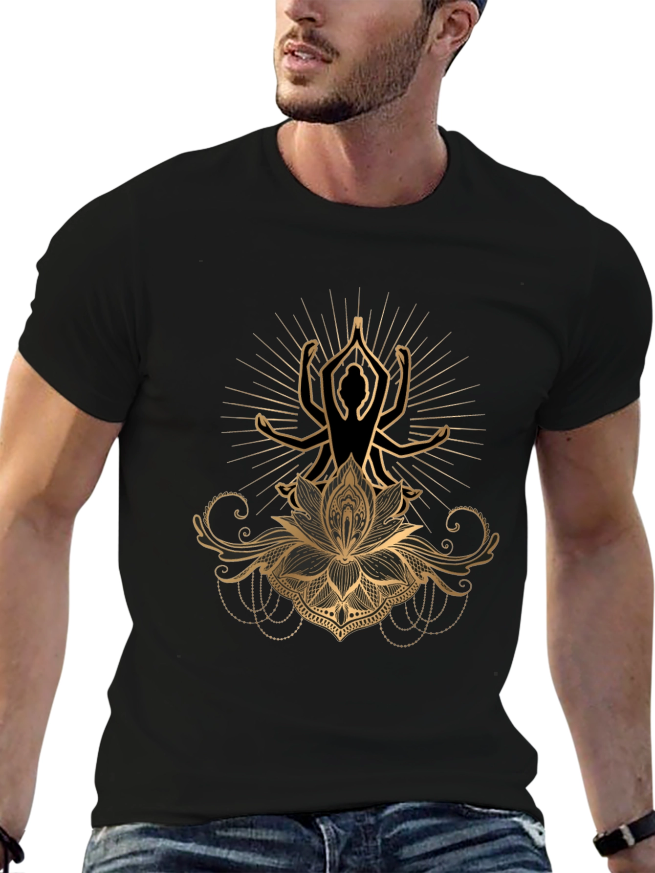 Lotus Yoga Graphic Tee - Premium Cotton Black T-Shirt