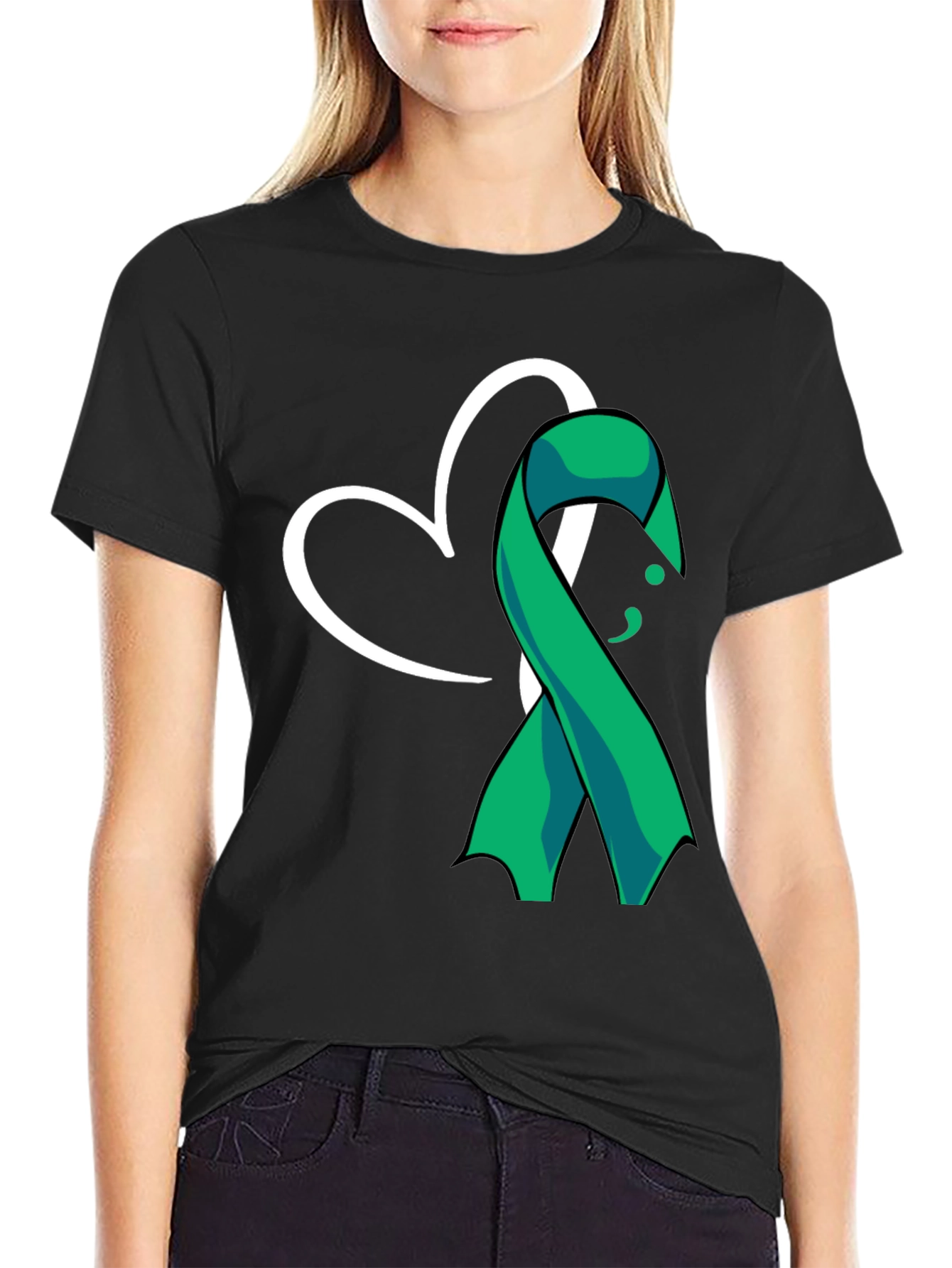 Semicolon Heart Ribbon Mental Health T-Shirt