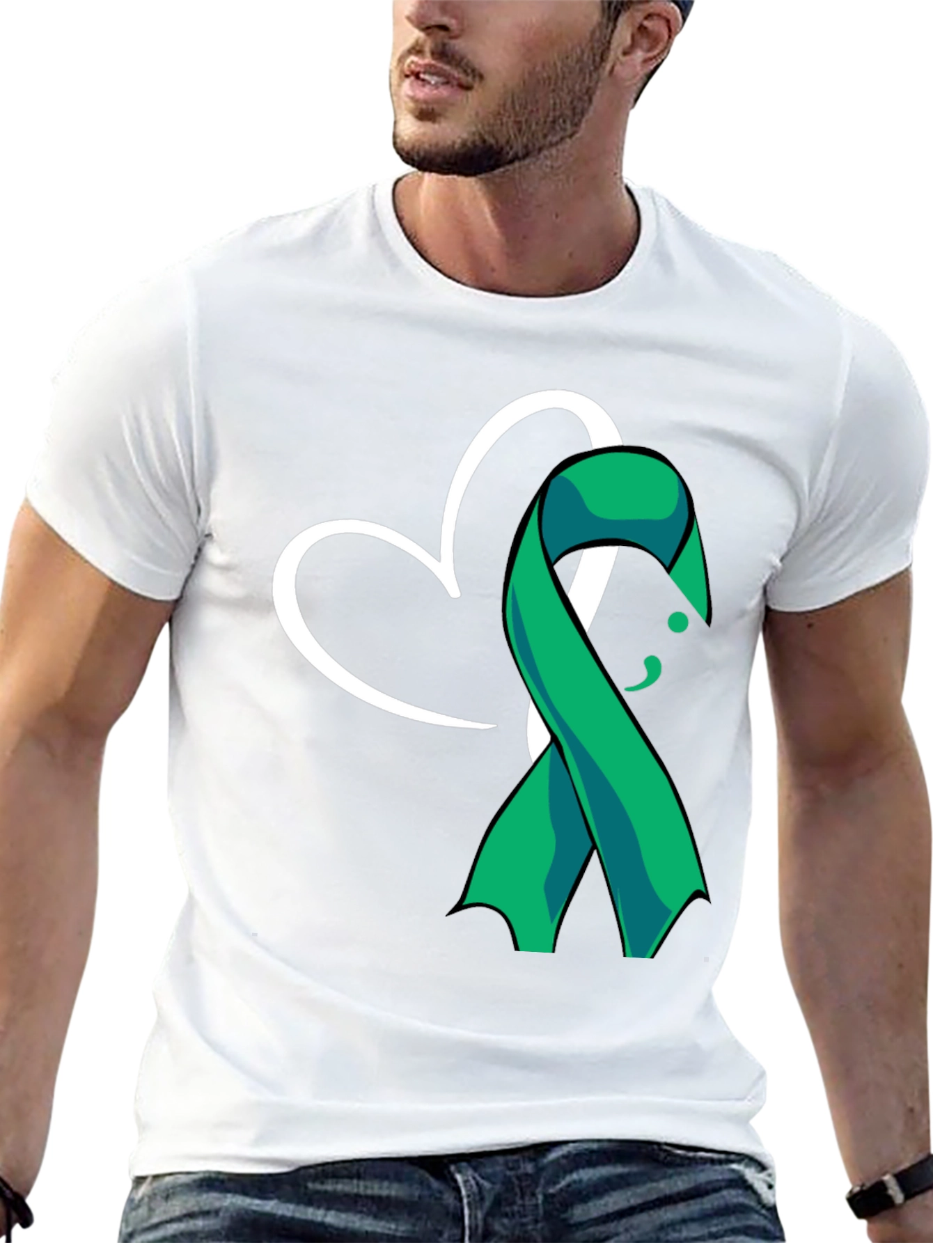 Semicolon Heart Ribbon Mental Health T-Shirt