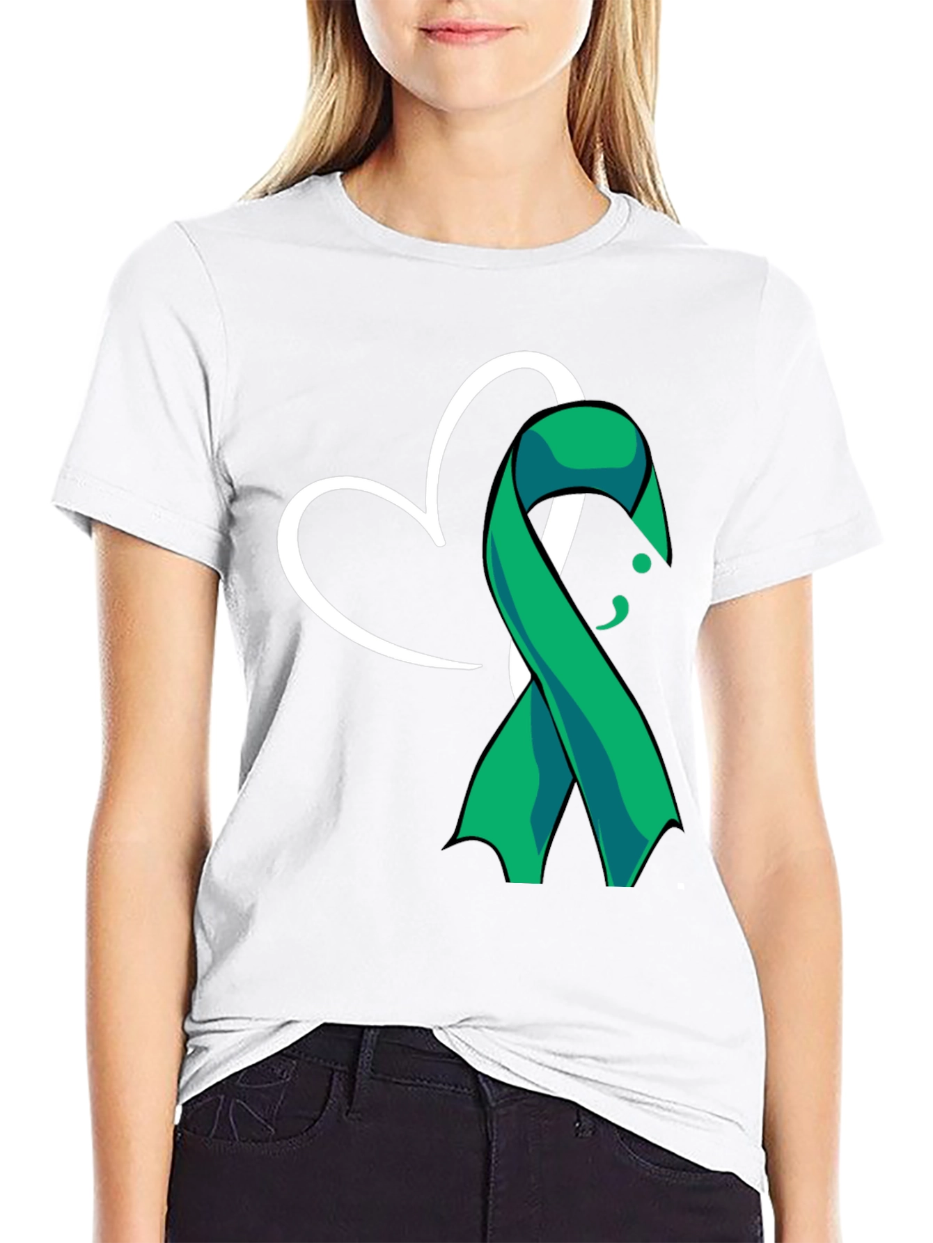 Semicolon Heart Ribbon Mental Health T-Shirt