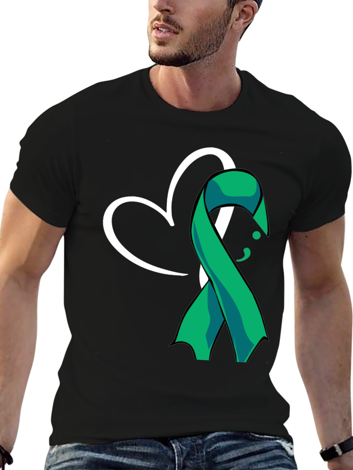 Semicolon Heart Ribbon Mental Health T-Shirt