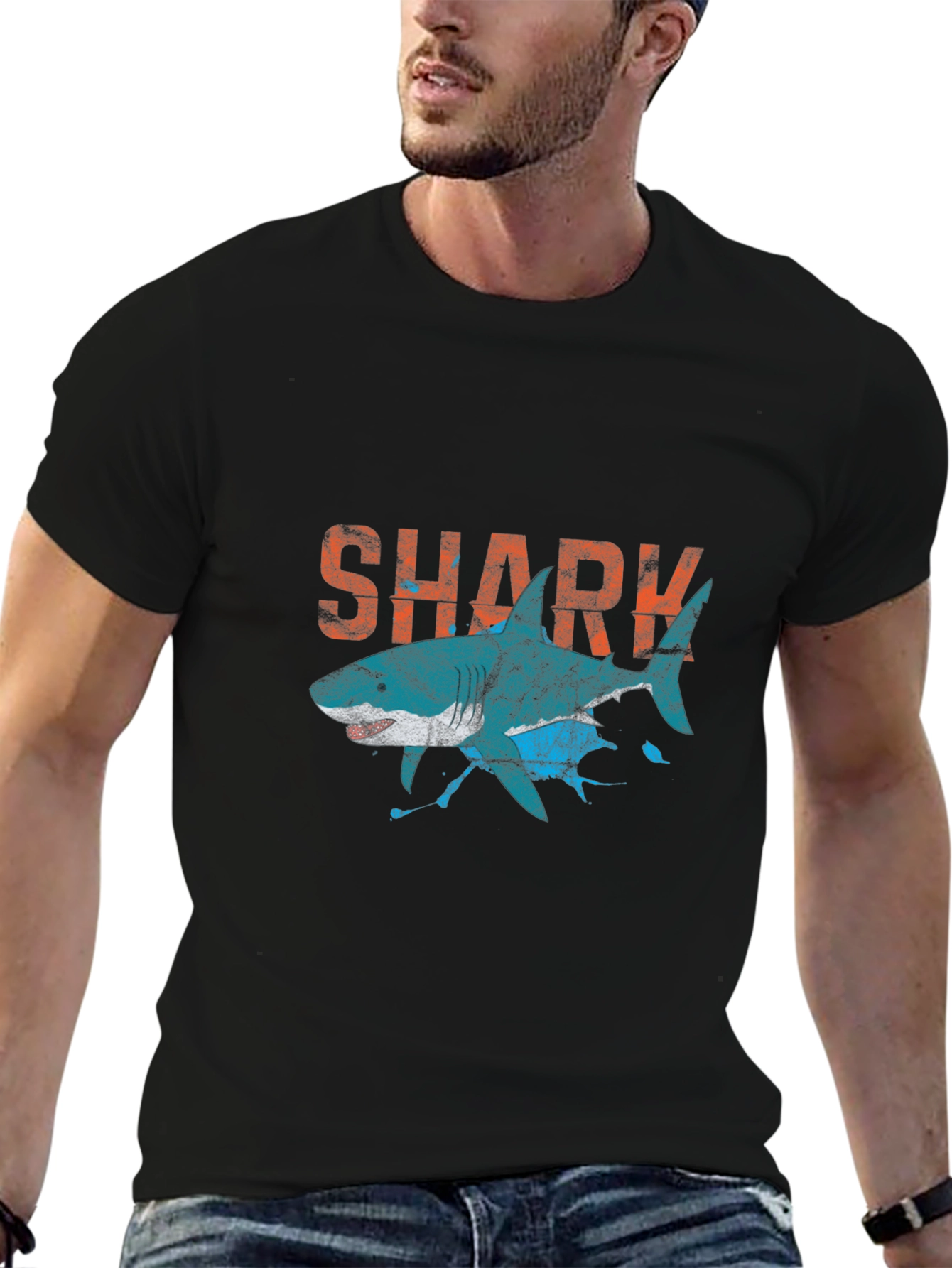 Shark Graphic Print Crew Neck T-Shirt