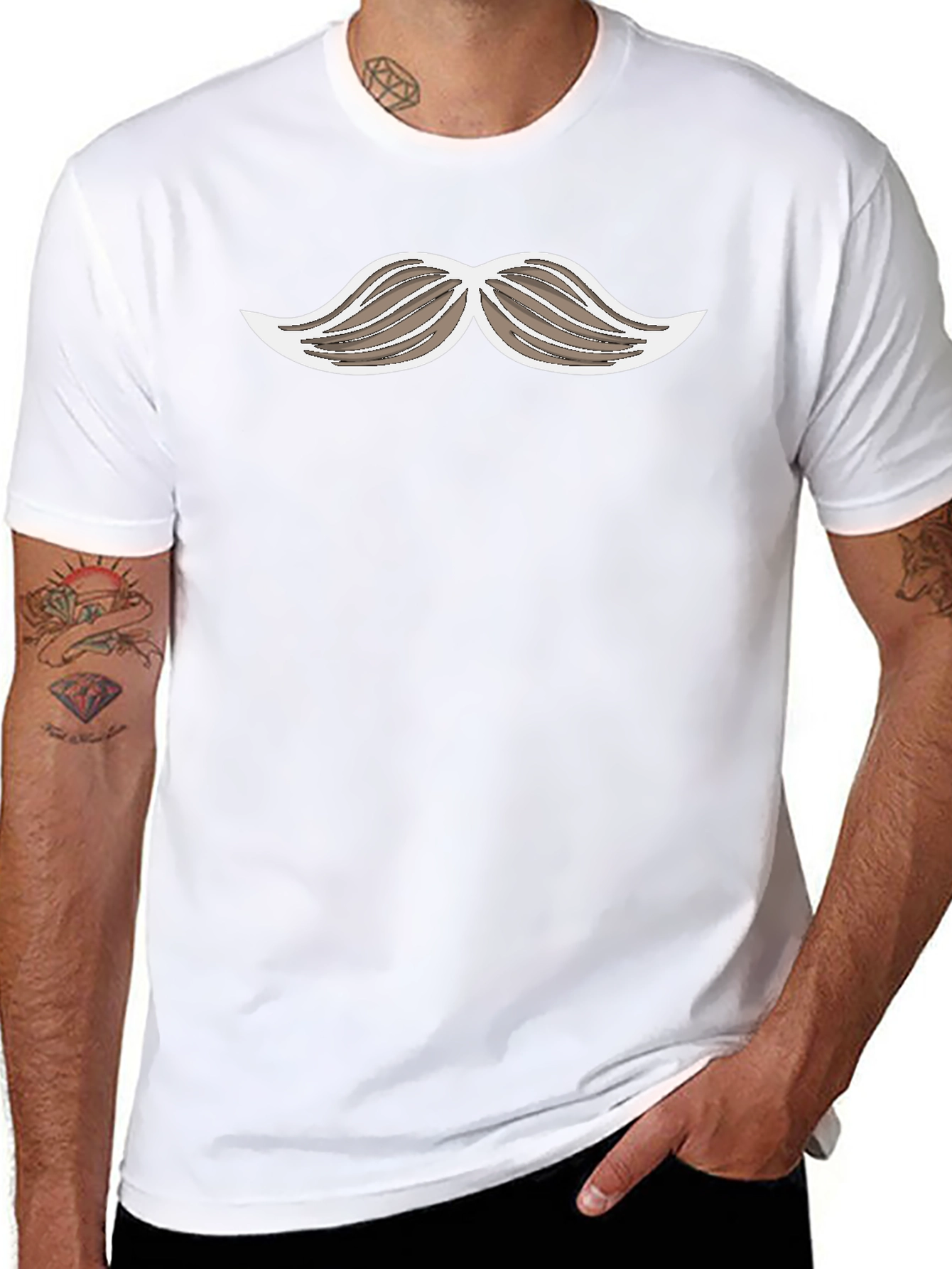 Funny Mustache Graphic Print Black T-Shirt