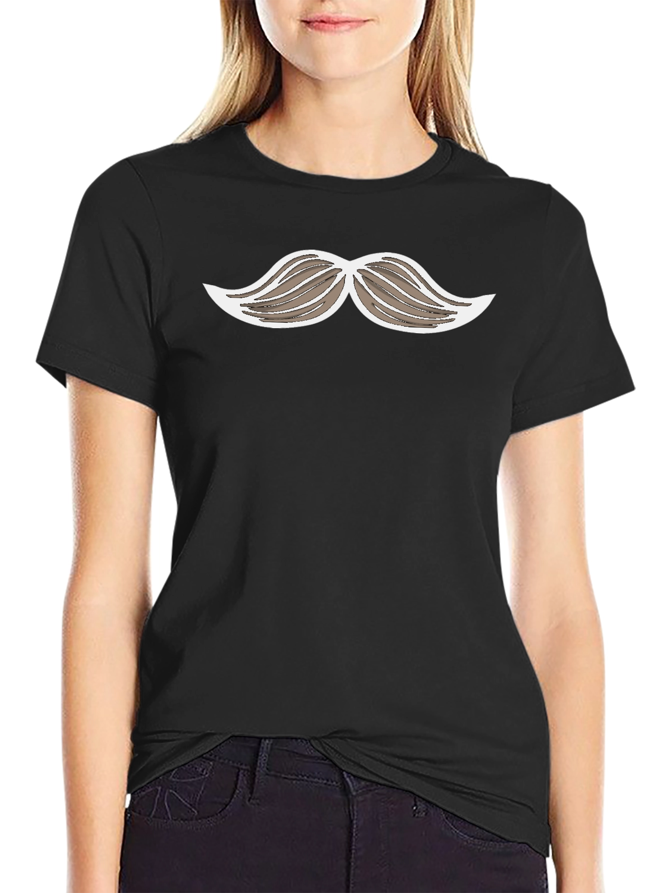 Funny Mustache Graphic Print Black T-Shirt