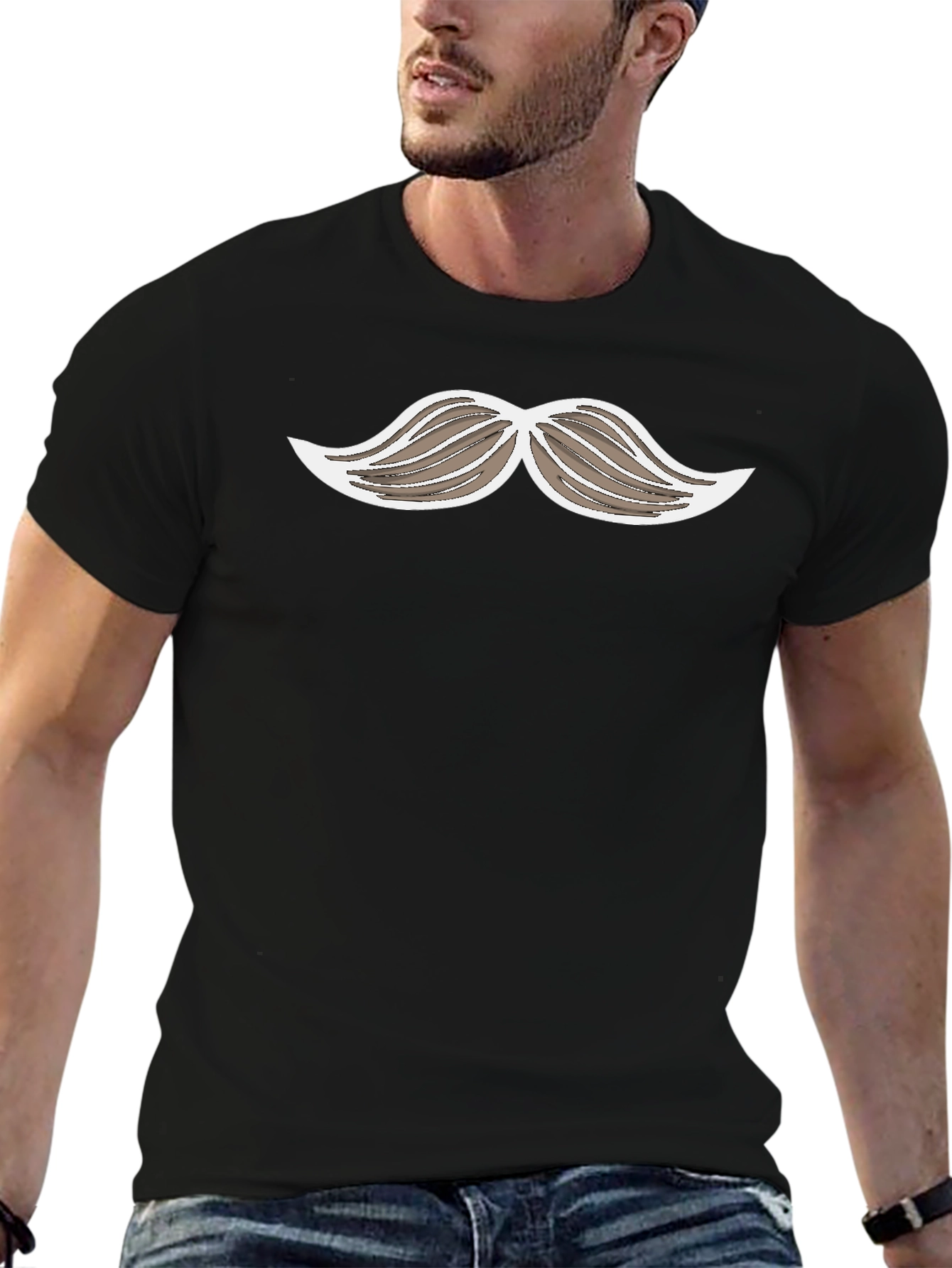 Funny Mustache Graphic Print Black T-Shirt