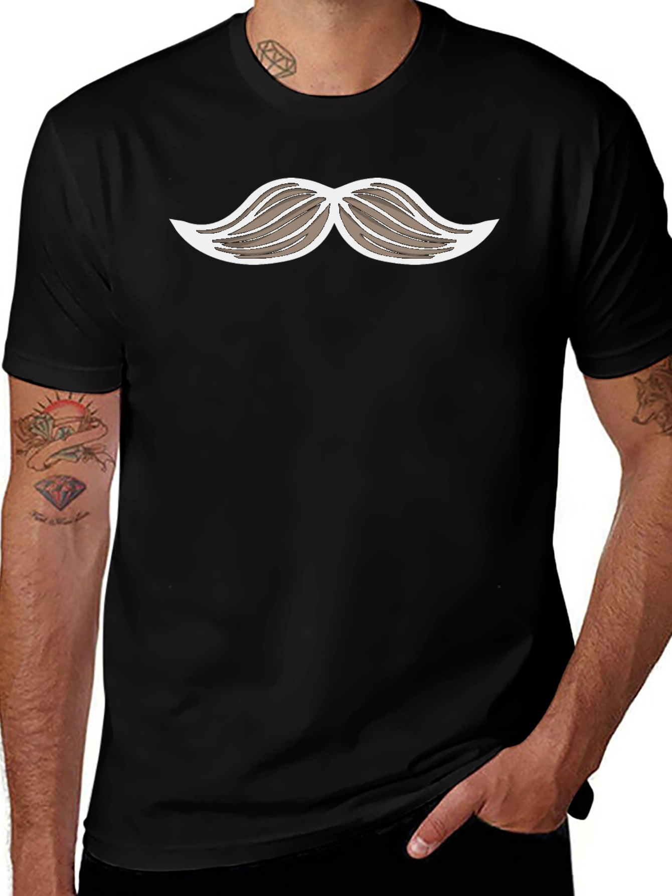 Funny Mustache Graphic Print Black T-Shirt