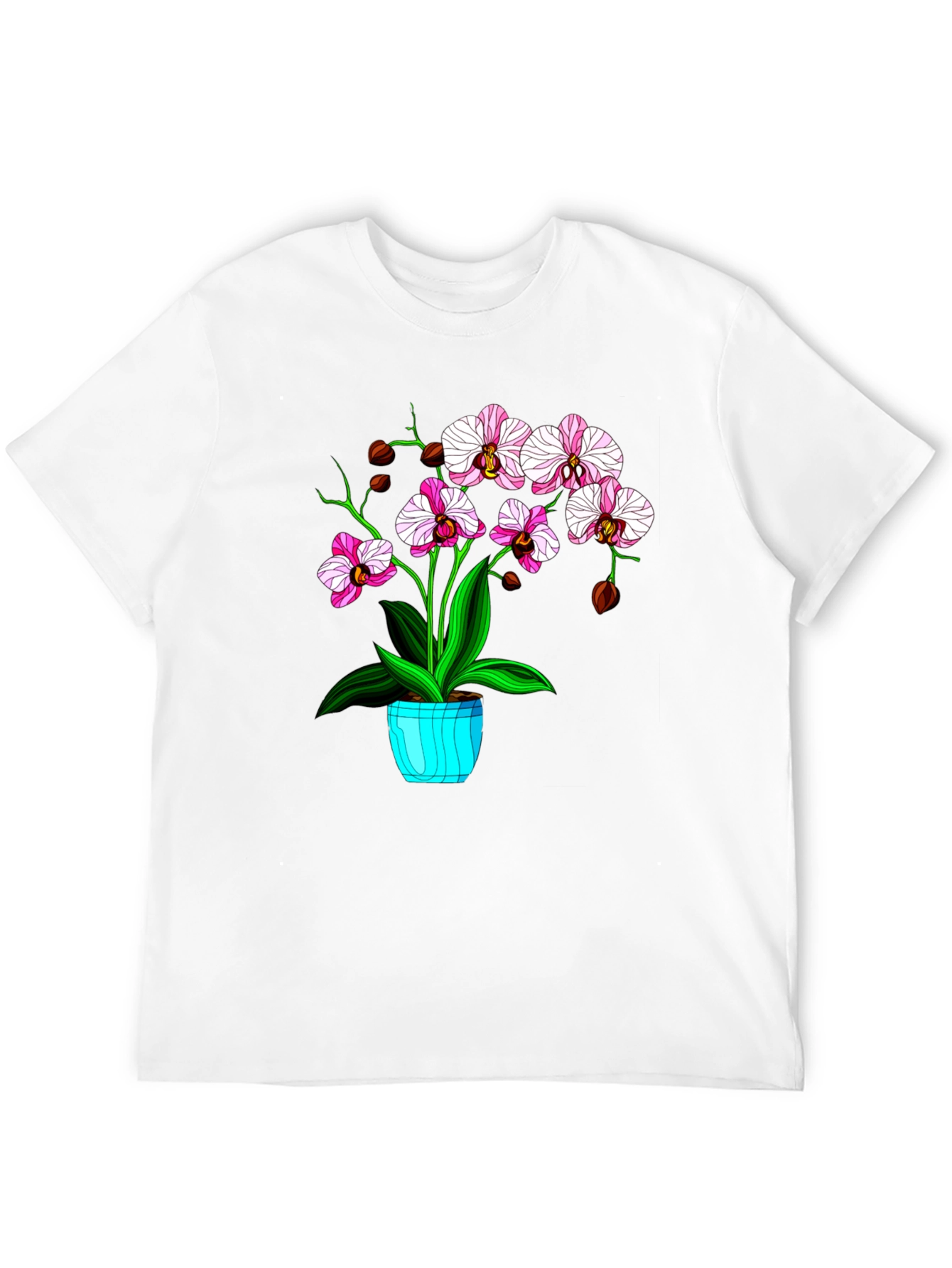 Floral T-Shirt with Orchid Plant Graphic