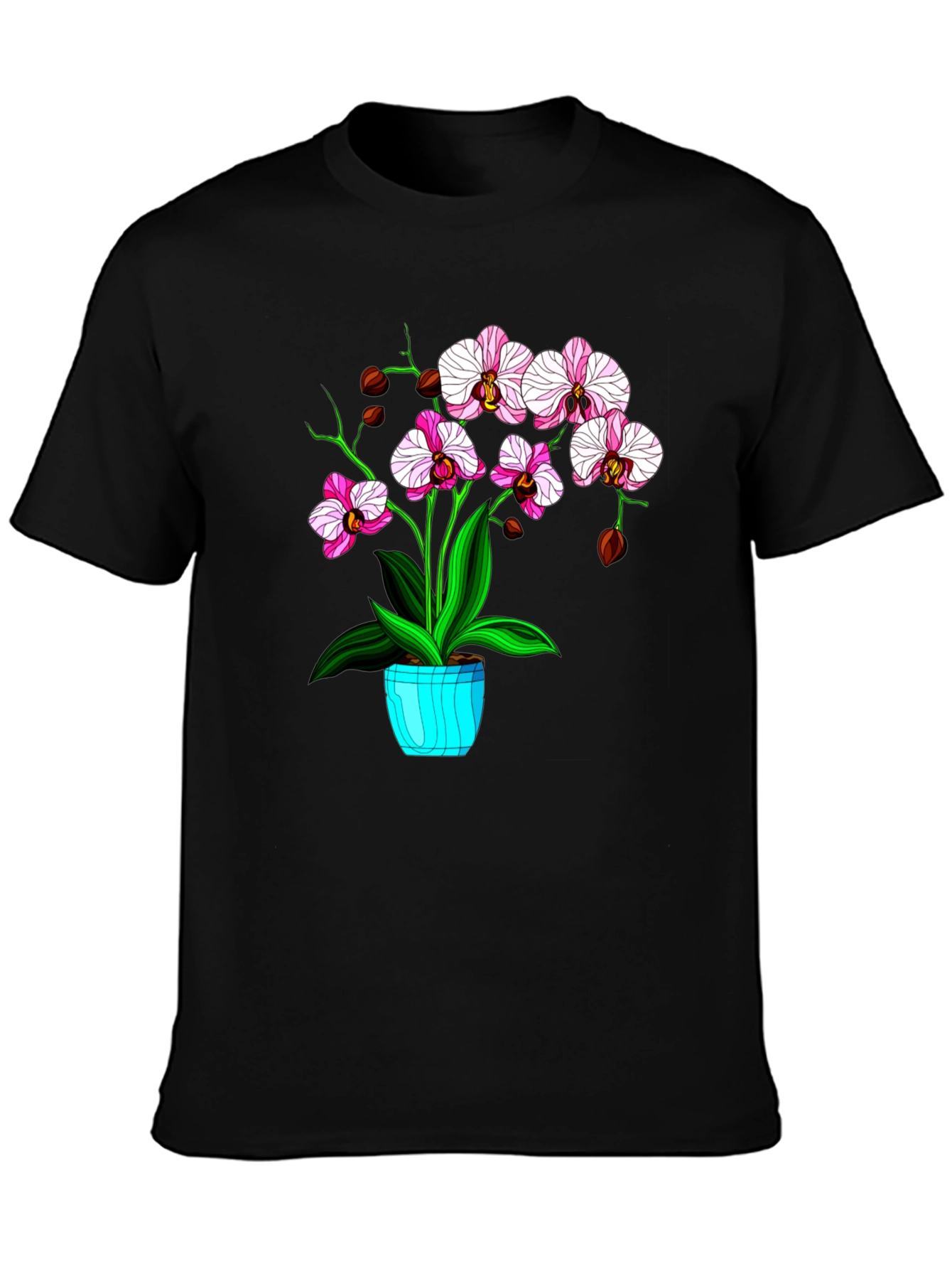 Floral T-Shirt with Orchid Plant Graphic