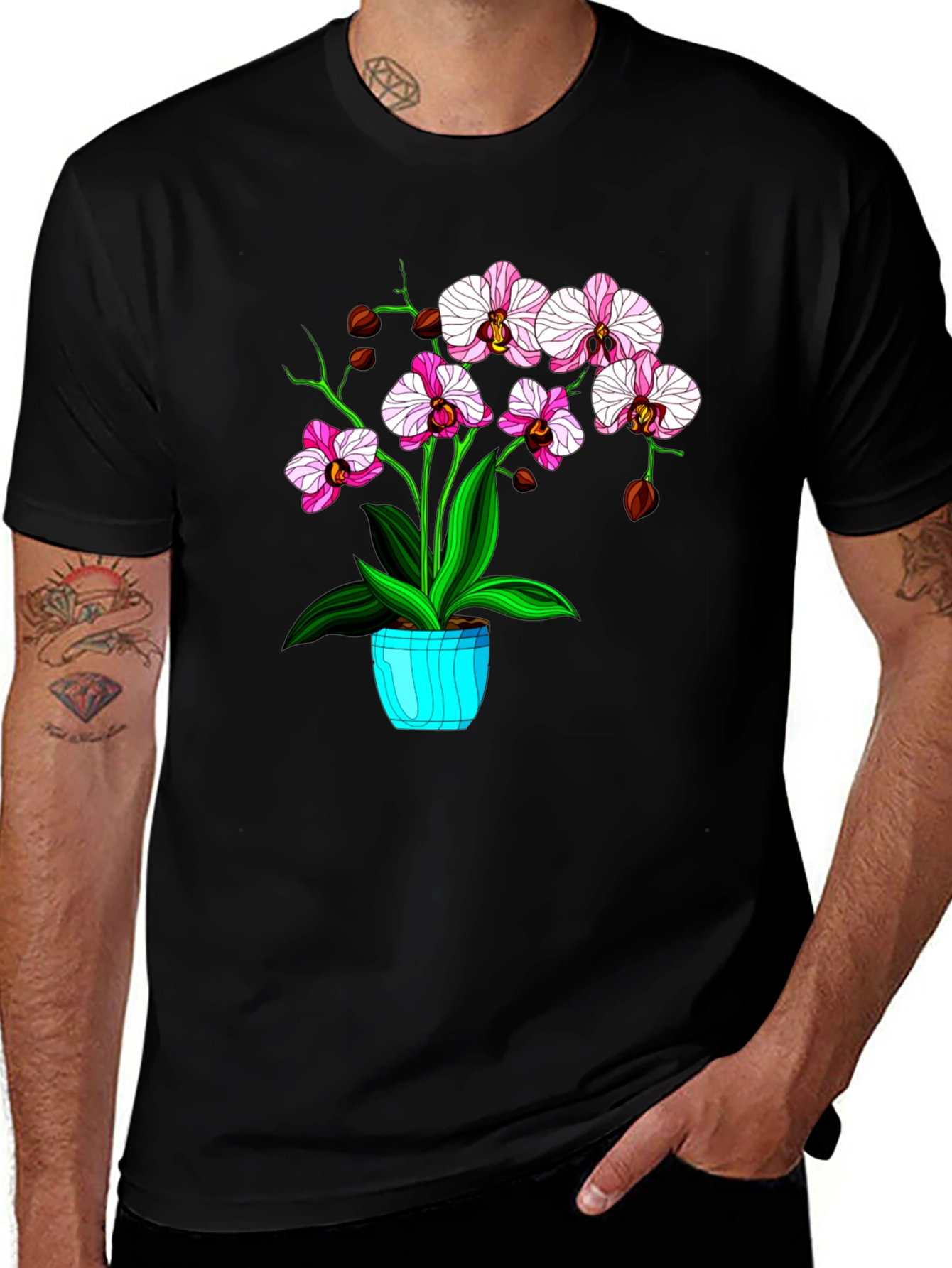 Floral T-Shirt with Orchid Plant Graphic