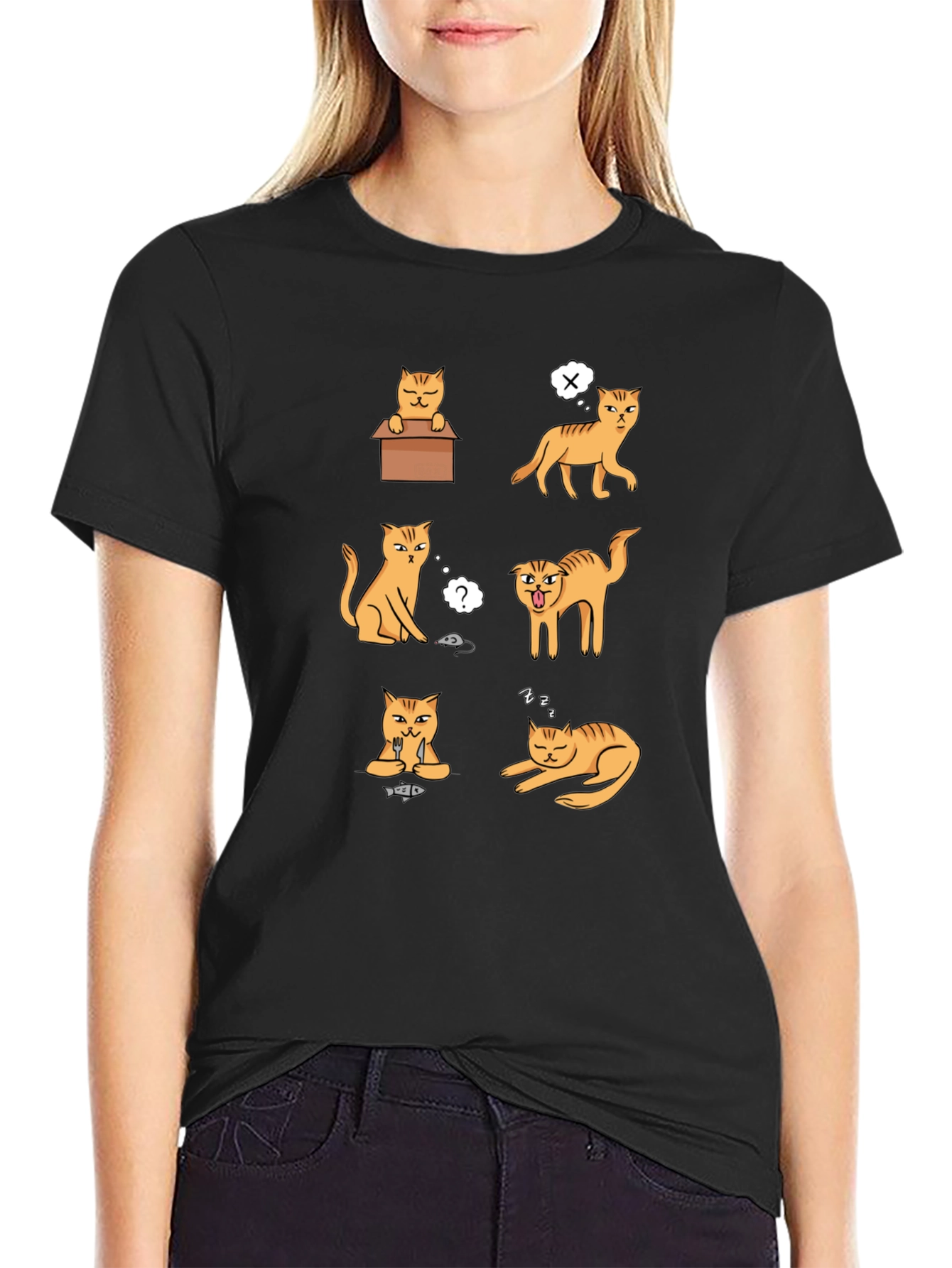 Funny Cats Graphic T-Shirt - Black Cotton Tee