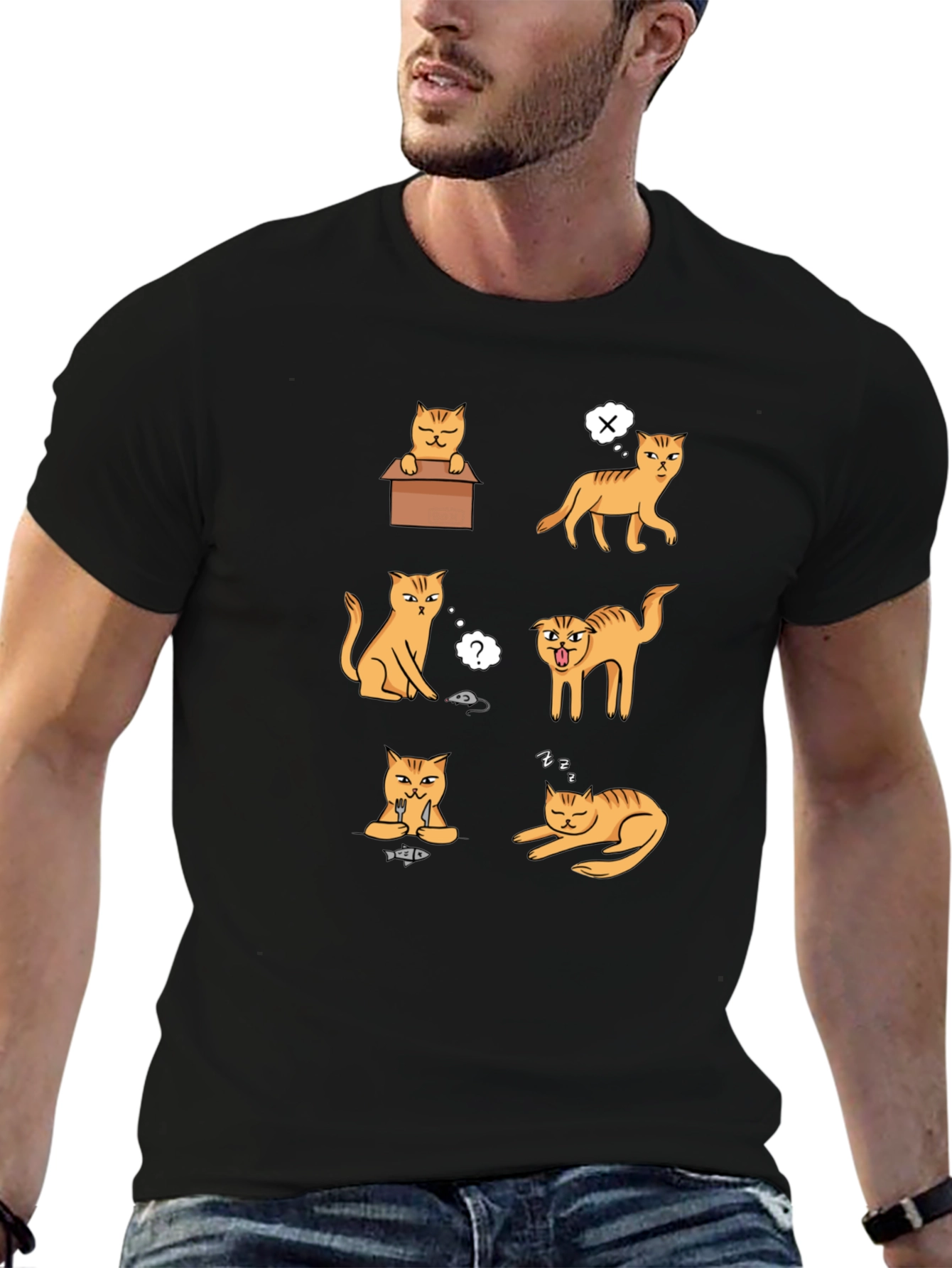 Funny Cats Graphic T-Shirt - Black Cotton Tee