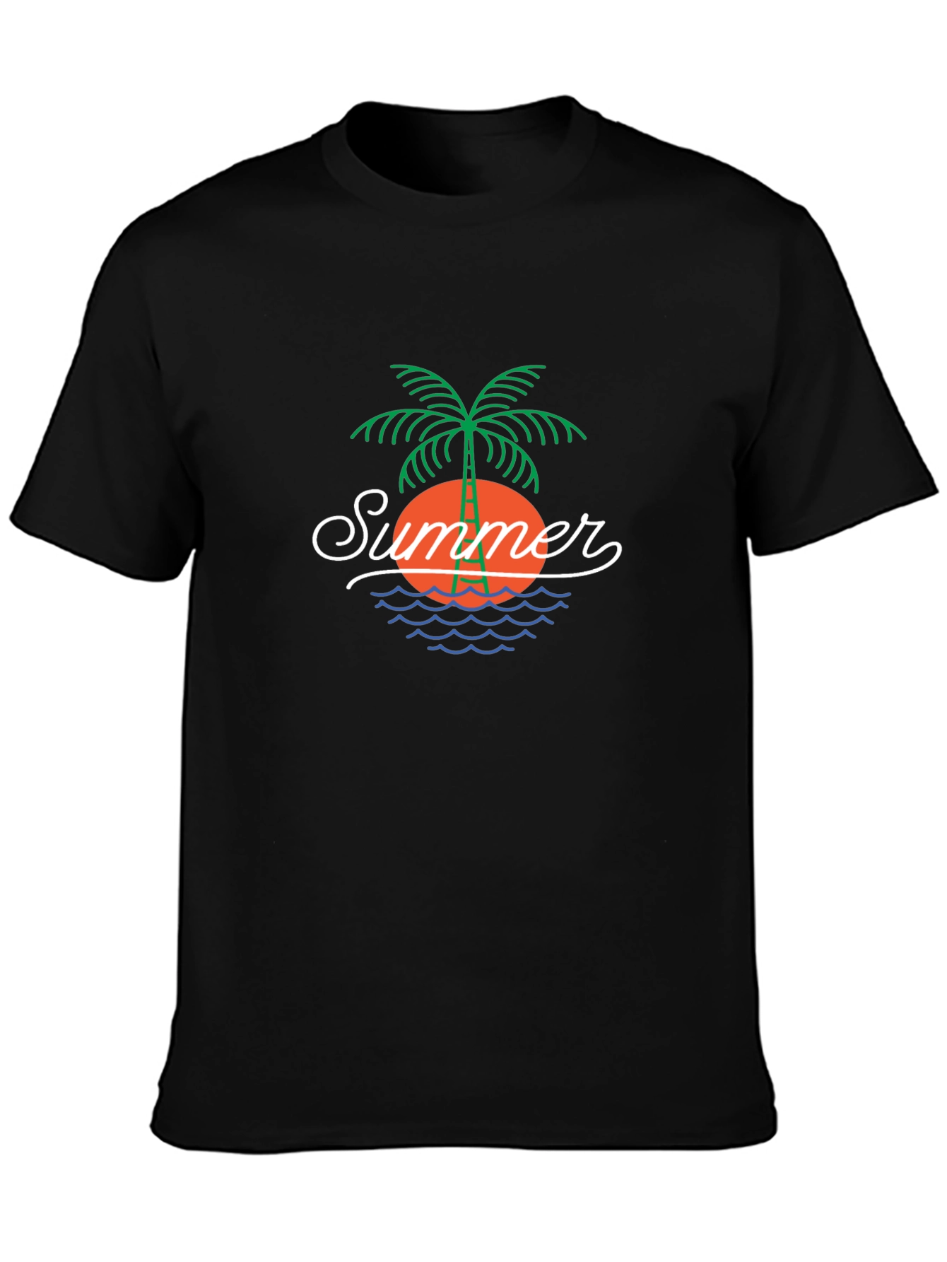 Summer Palm Tree Graphic Black T-Shirt