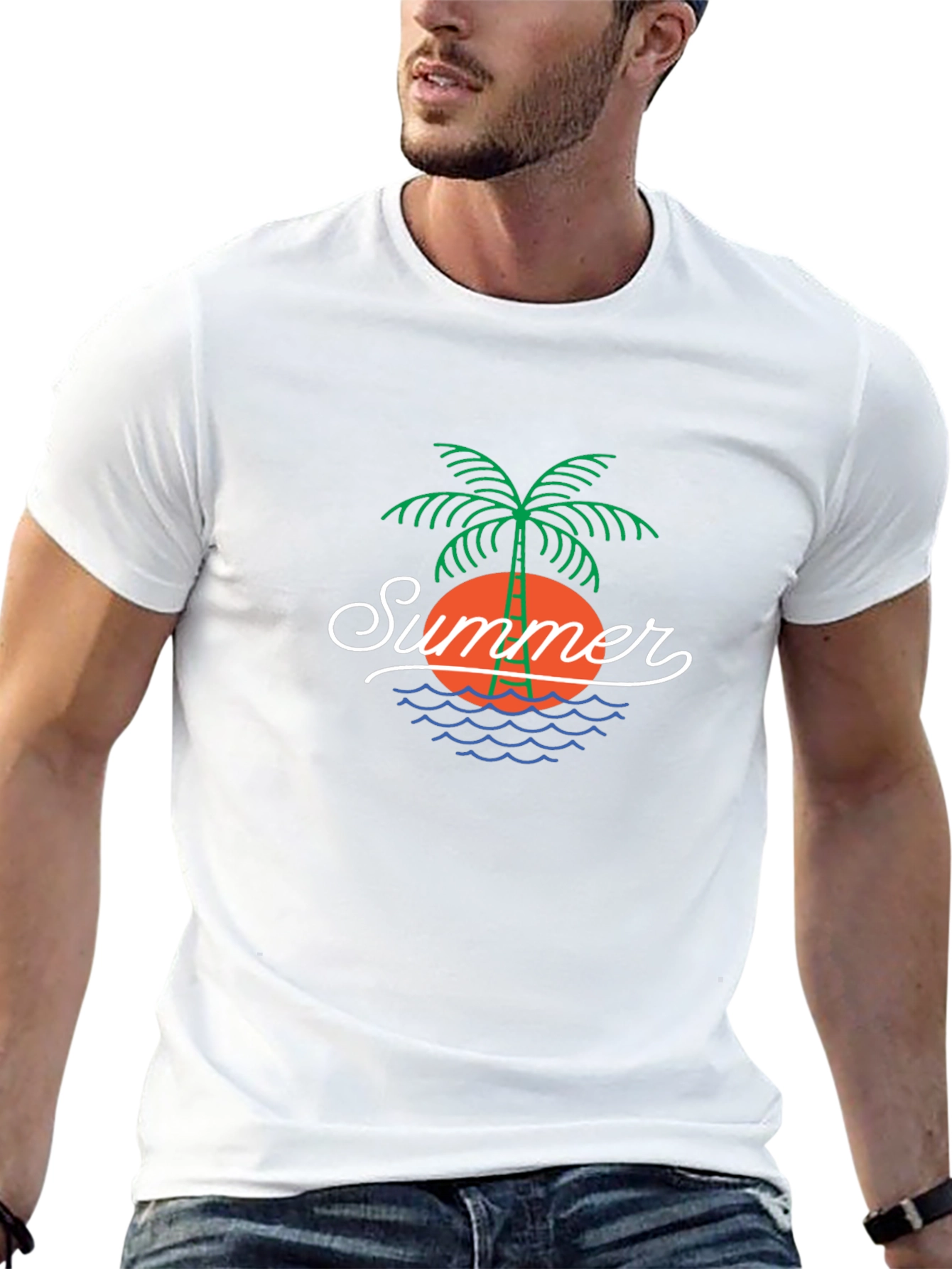 Summer Palm Tree Graphic Black T-Shirt