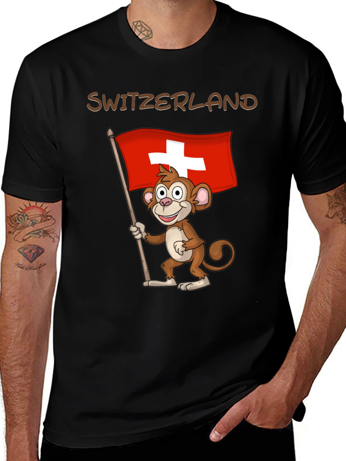 Switzerland Monkey Flag Graphic T-Shirt