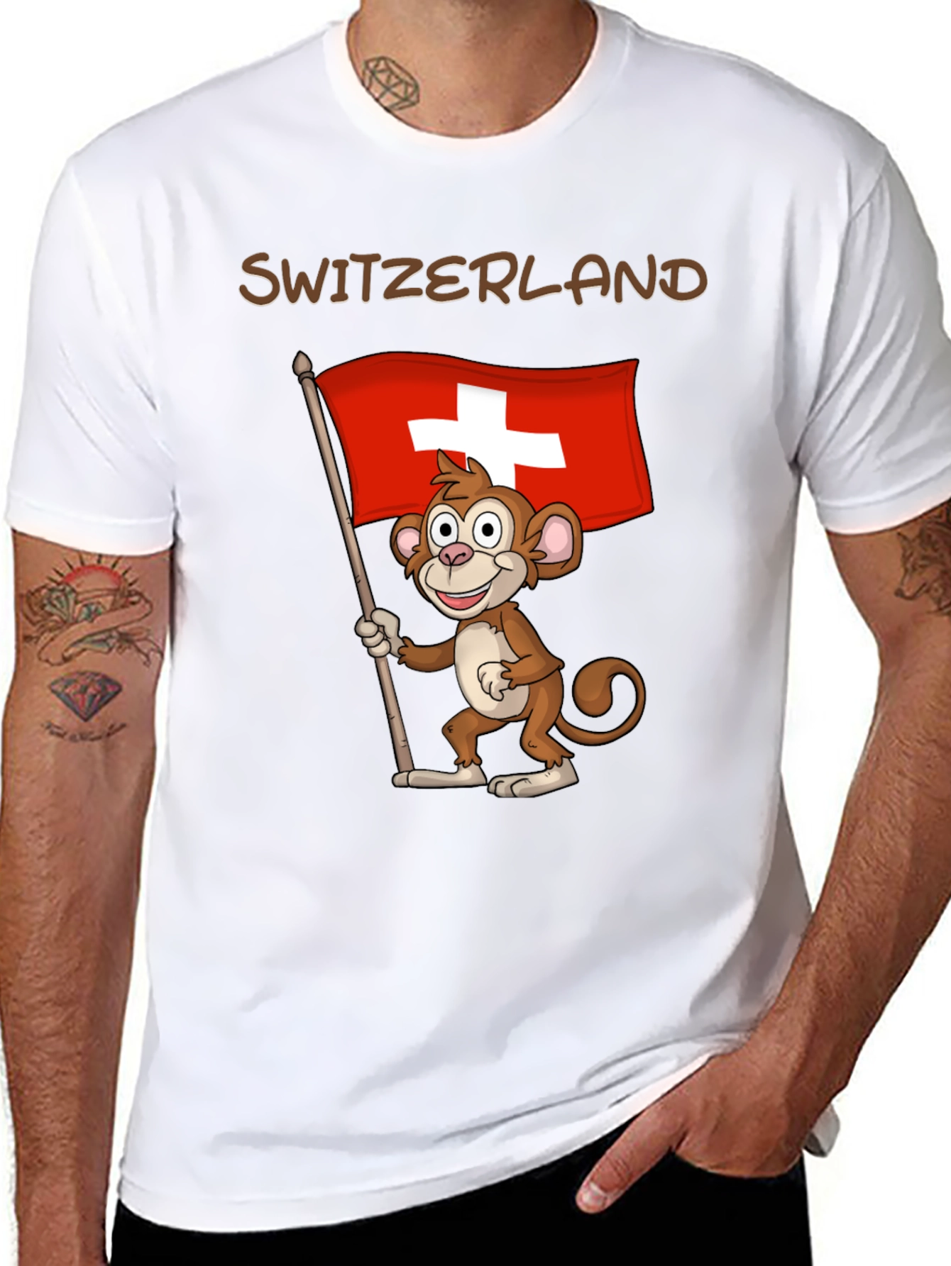 Switzerland Monkey Flag Graphic T-Shirt