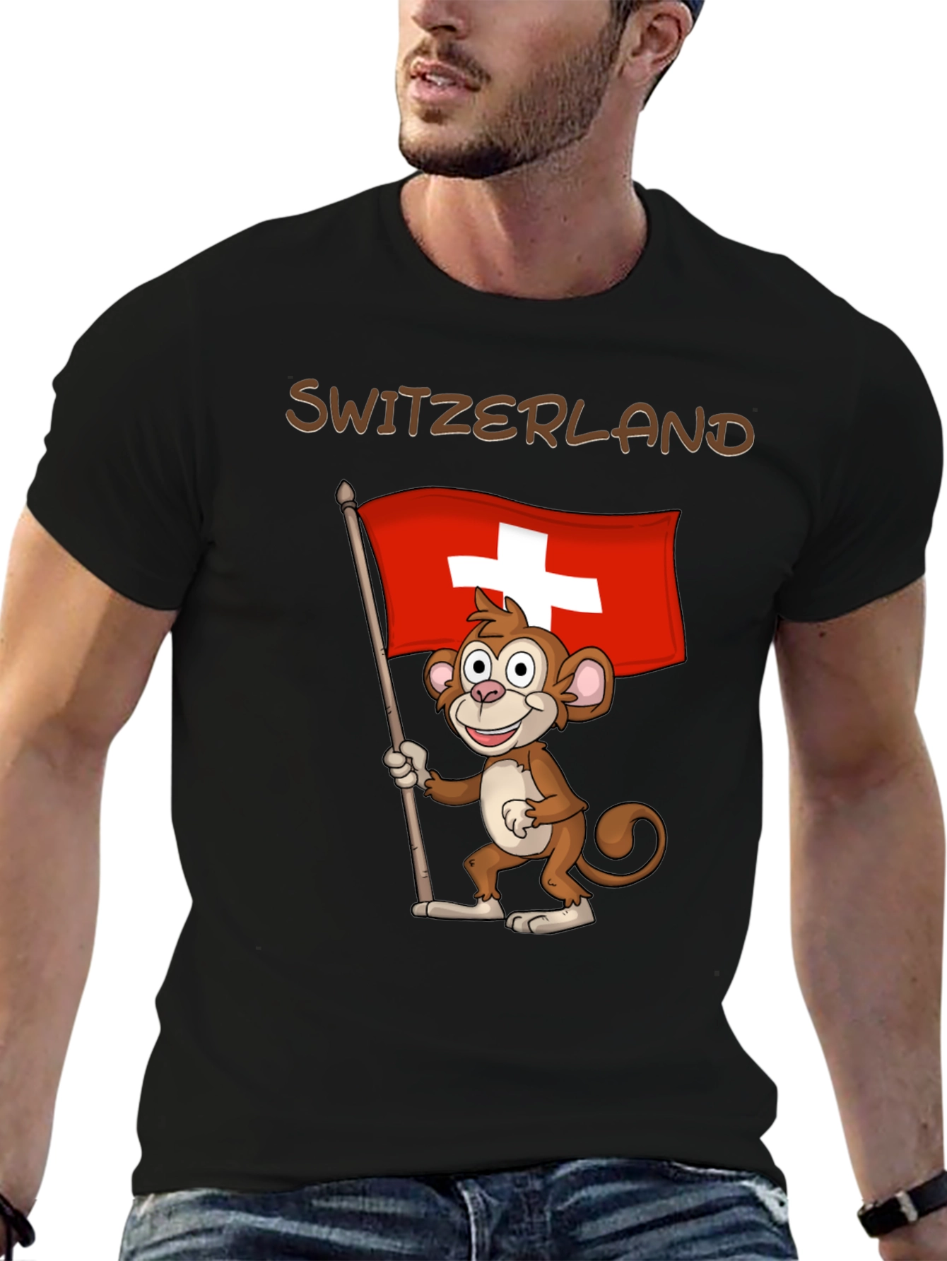 Switzerland Monkey Flag Graphic T-Shirt