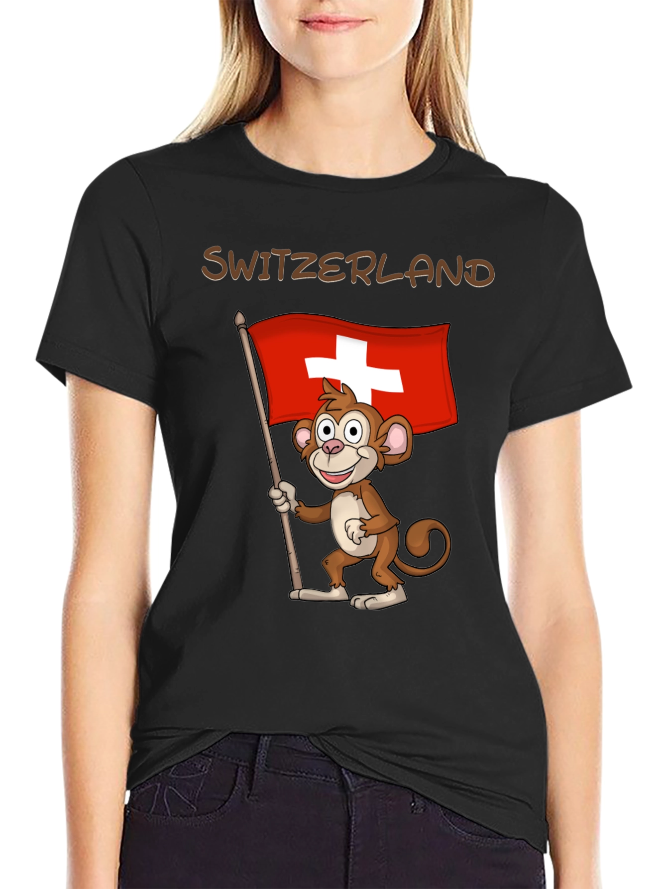 Switzerland Monkey Flag Graphic T-Shirt