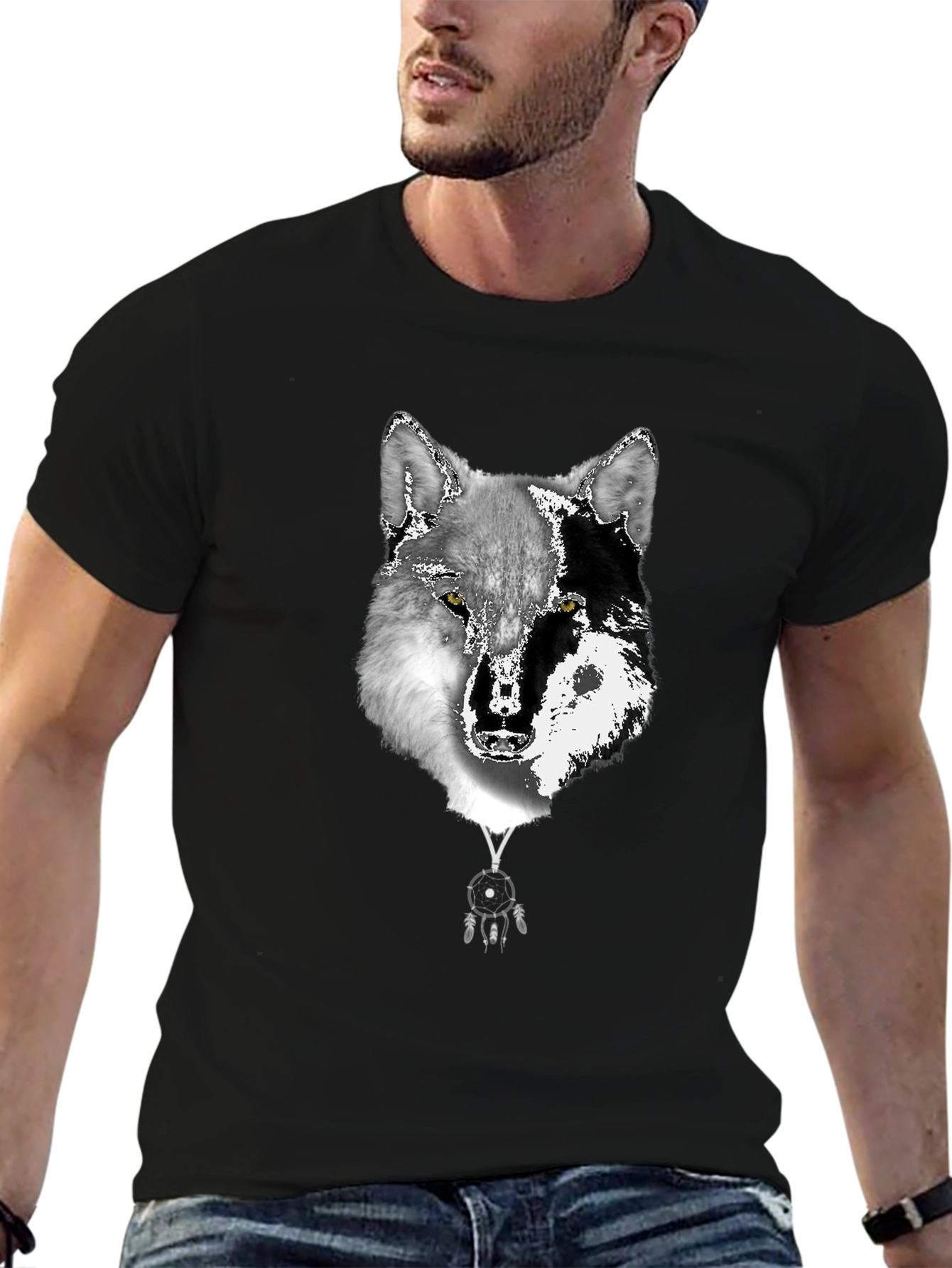 Wolf Dreamcatcher Graphic Tee - Black T-Shirt