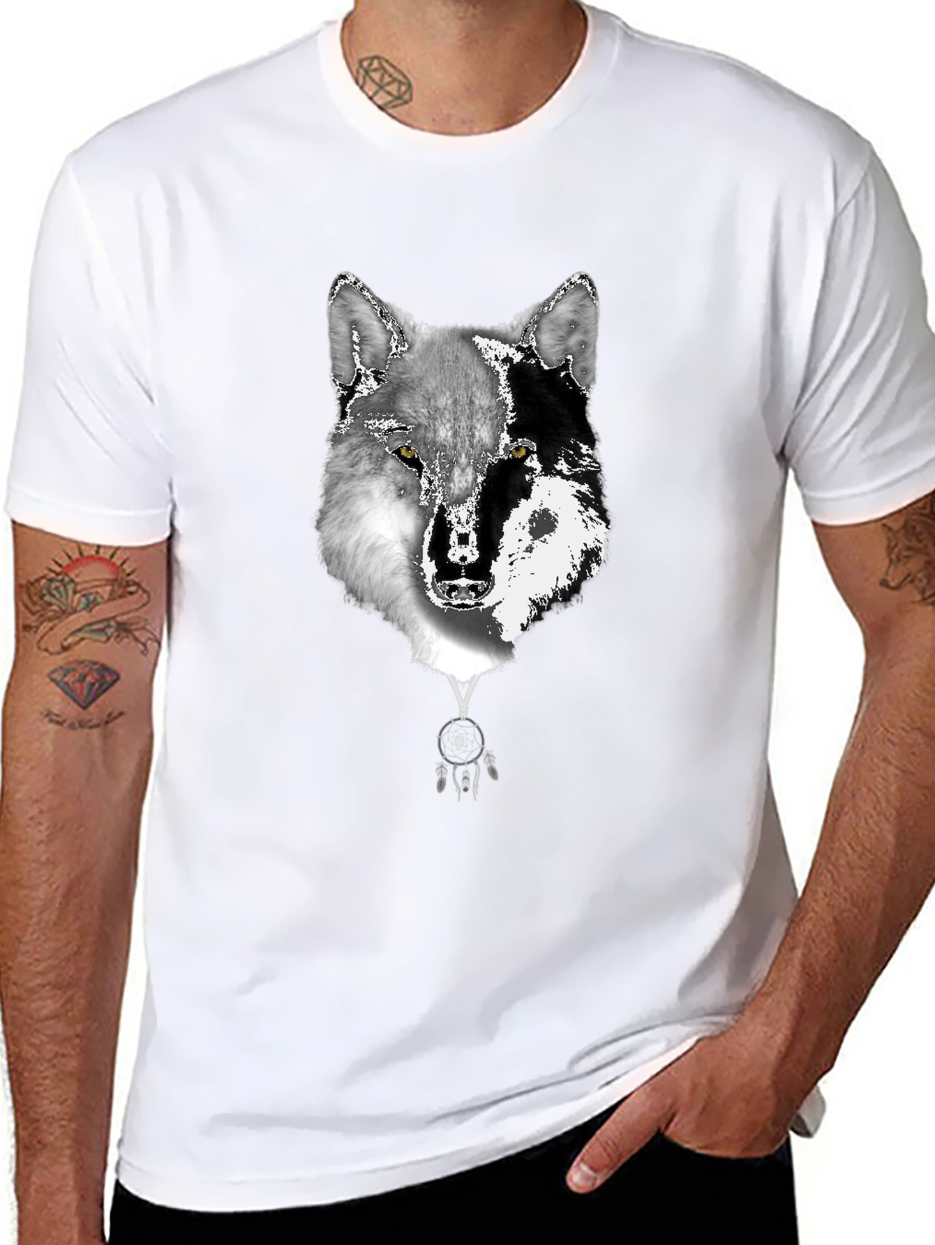 Wolf Dreamcatcher Graphic Tee - Black T-Shirt