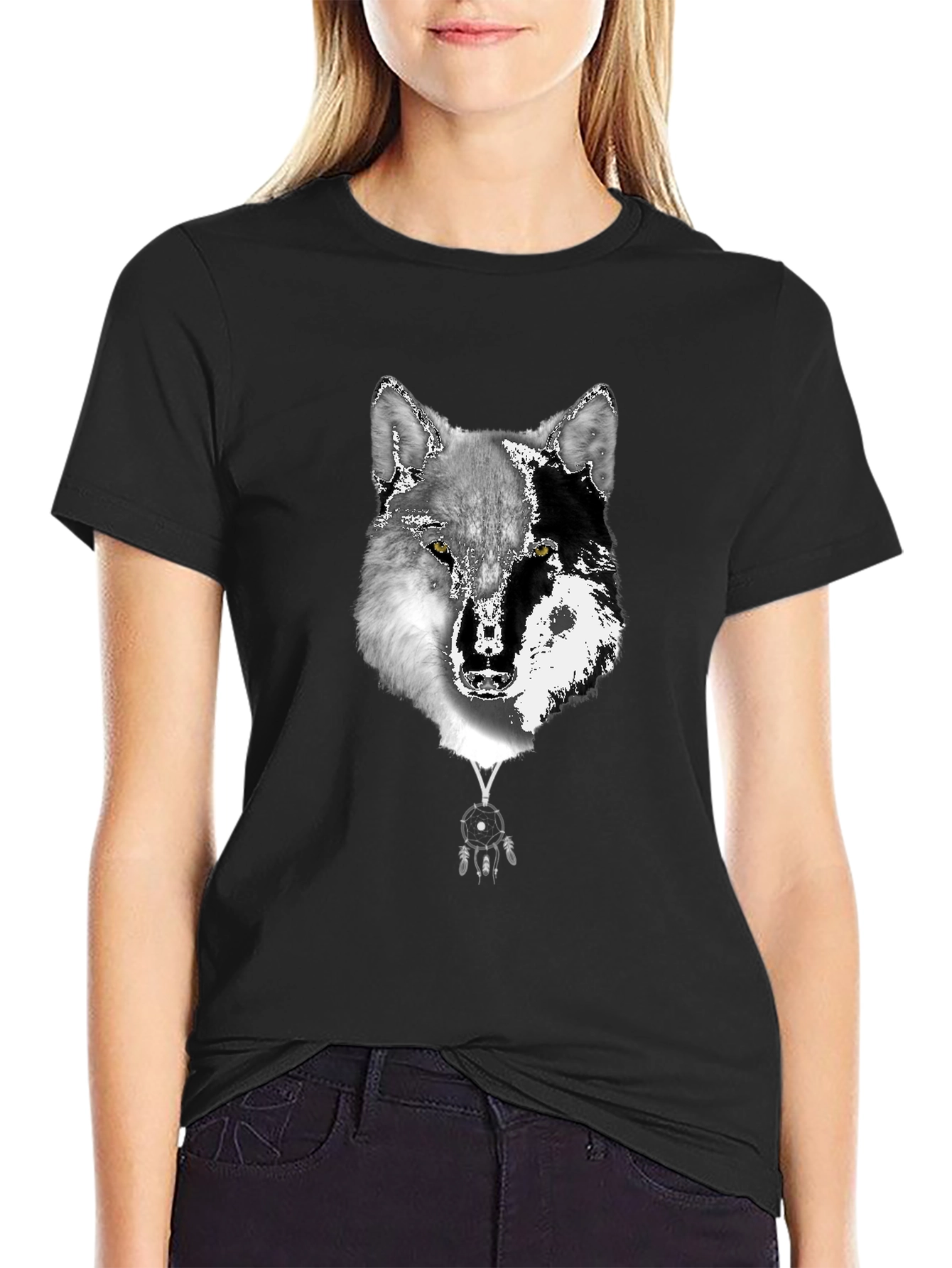 Wolf Dreamcatcher Graphic Tee - Black T-Shirt