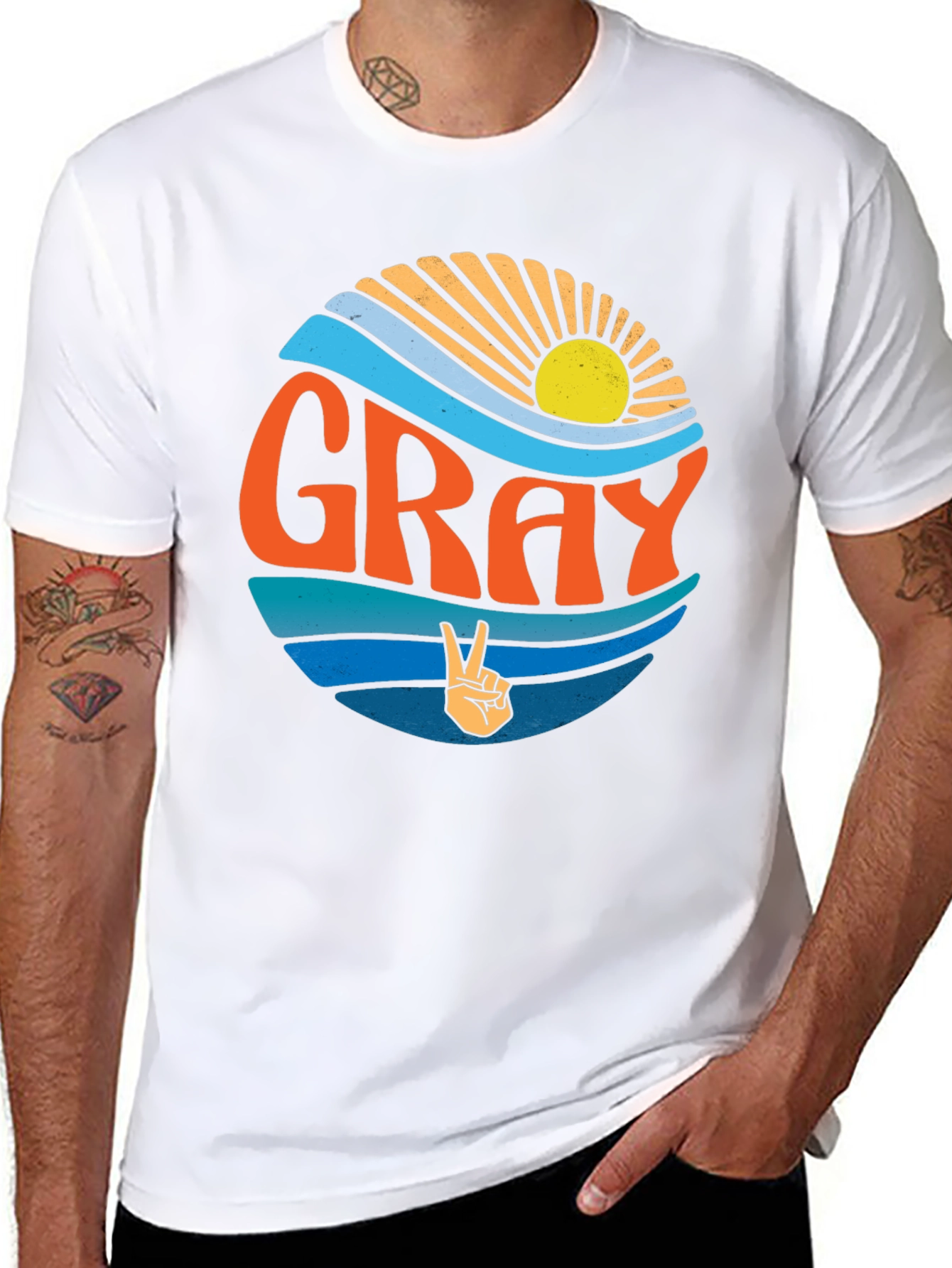 GRAY Retro Sunset Peace Sign T-Shirt