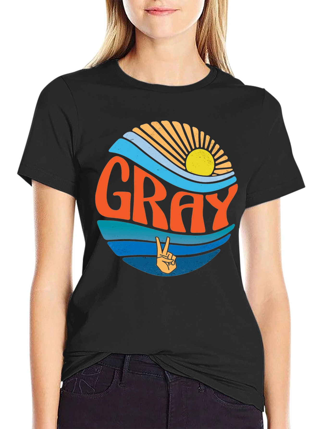 GRAY Retro Sunset Peace Sign T-Shirt
